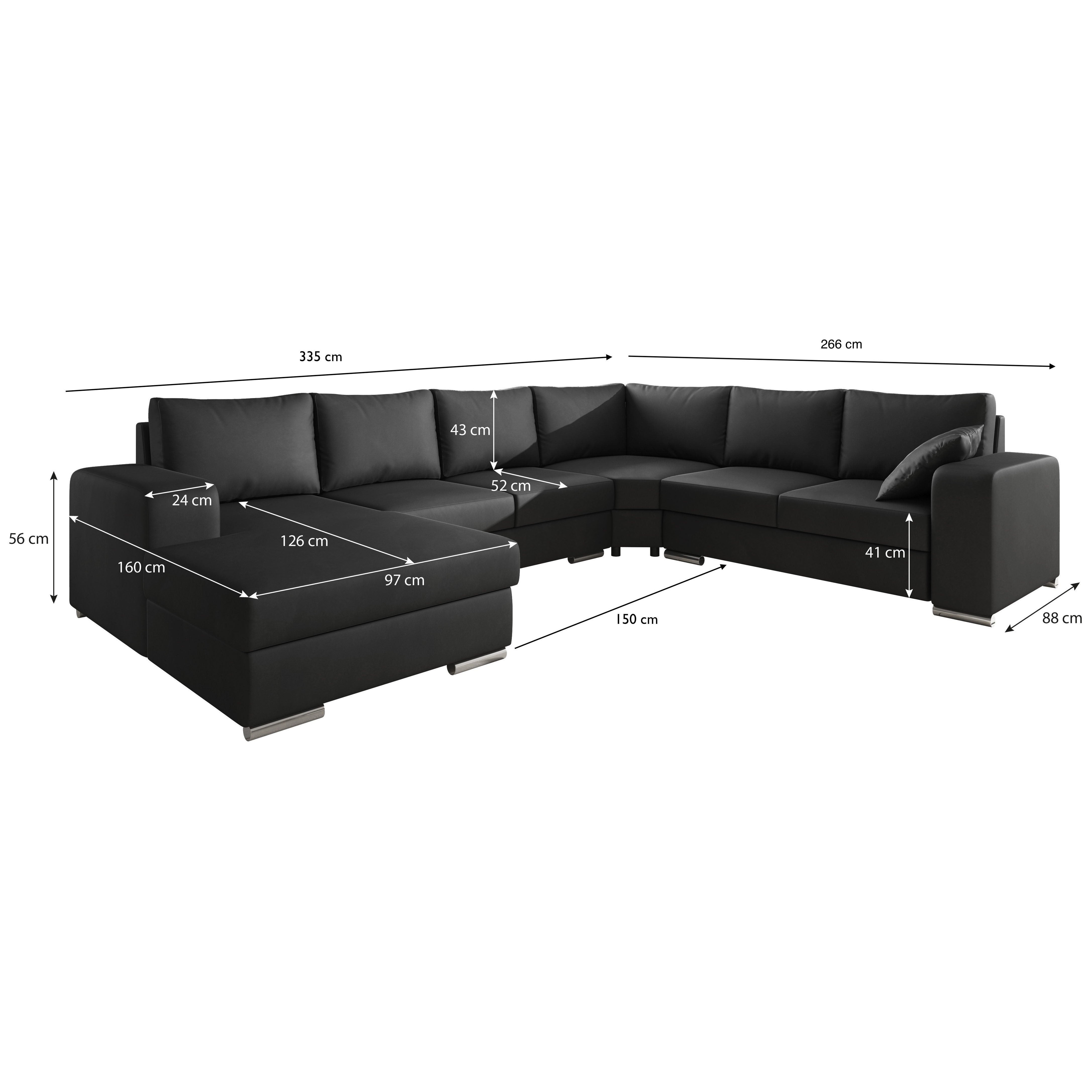 Adel - Hoekbank 5-zits met chaise longue - Kunstleer bruin - Links