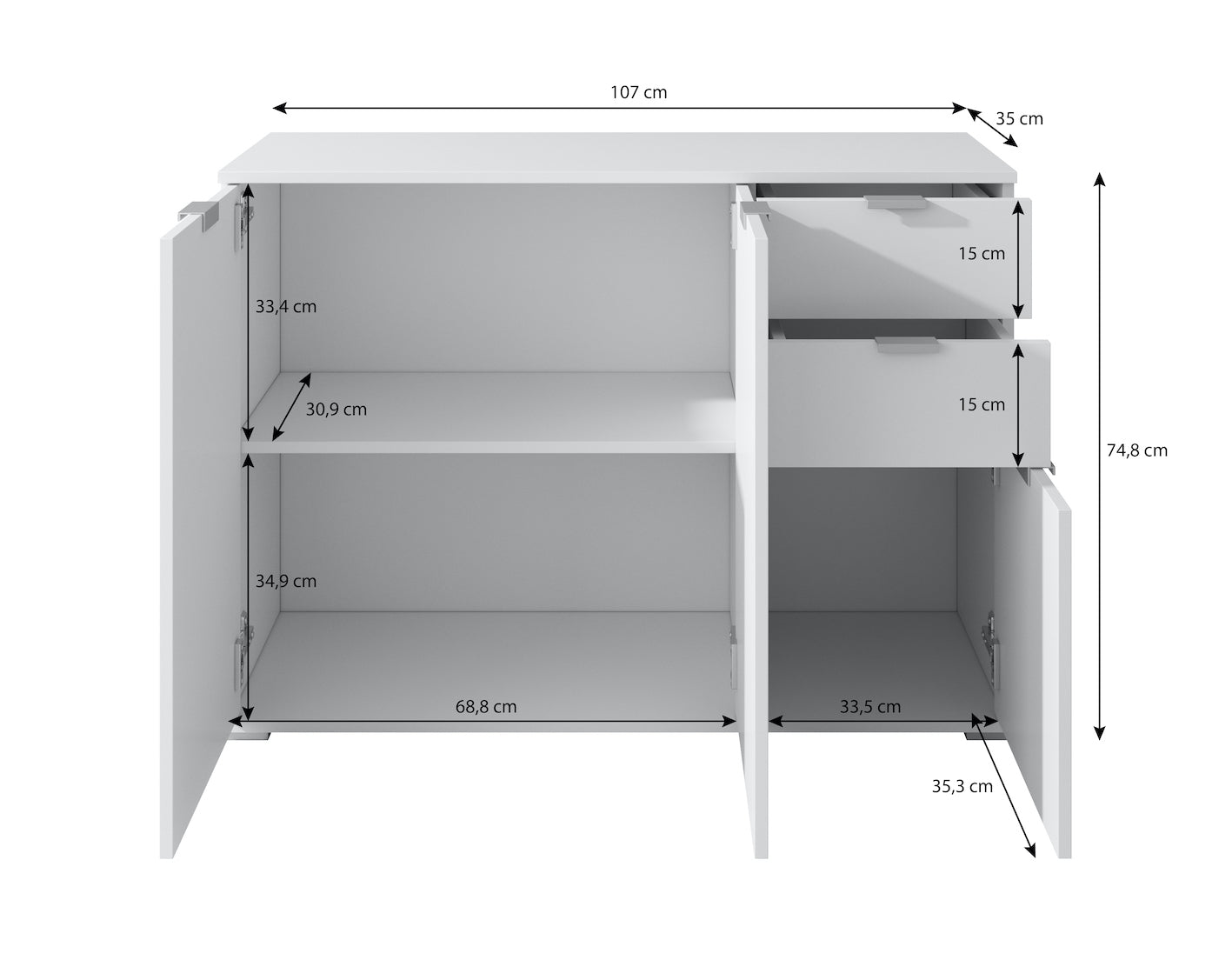 Adita 3 - Dressoir - Licht eiken - 107x35x75 cm