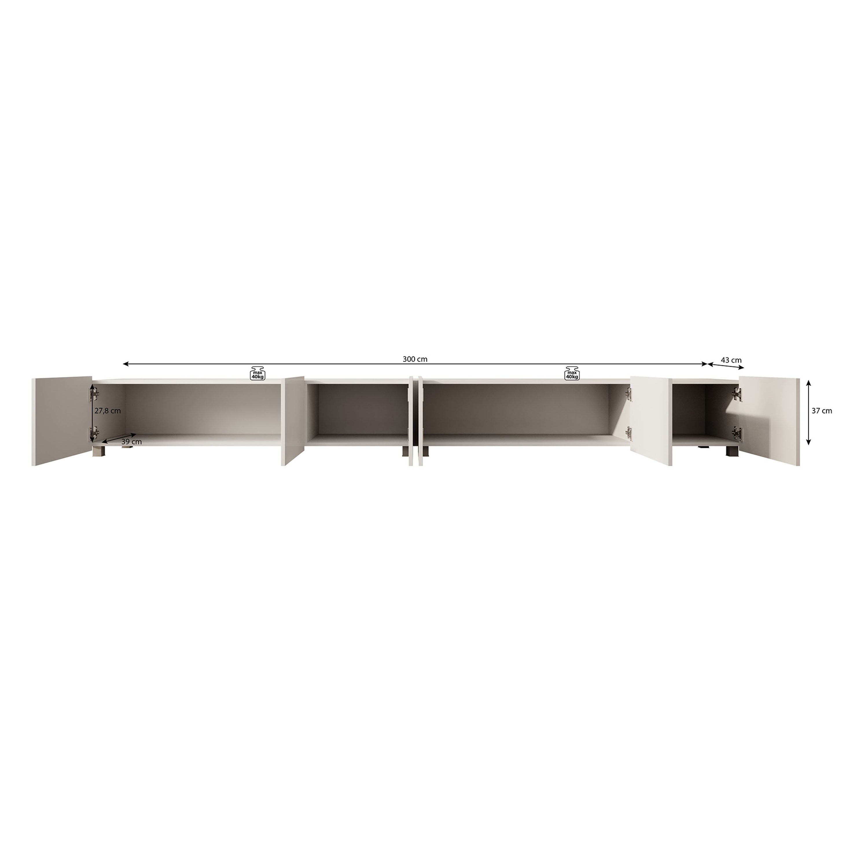 Calabas - TV-Meubel met 6 deuren - Wit - 300 cm