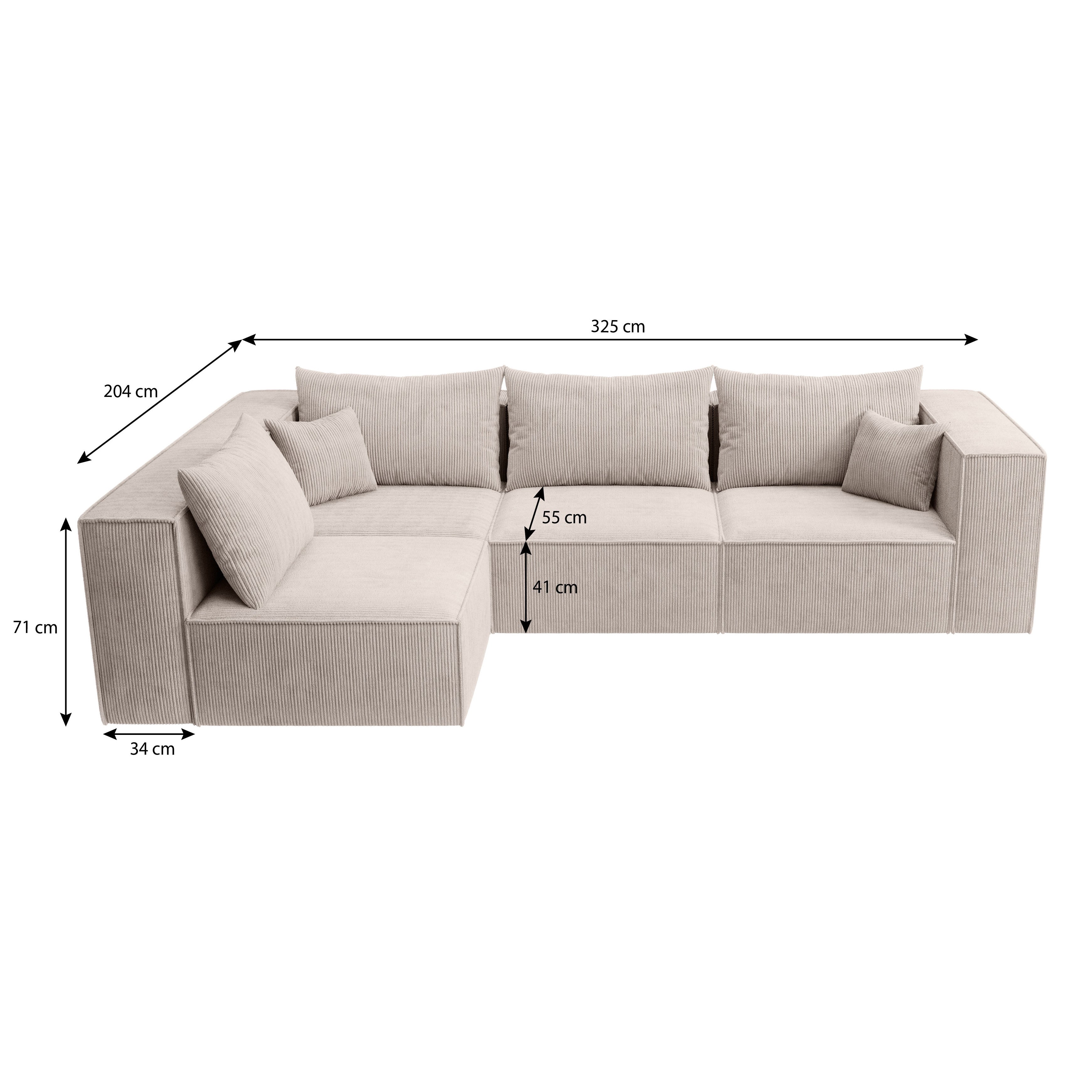 Pudsey - Hoekbank 3-zits - Ribstof beige - Universeel