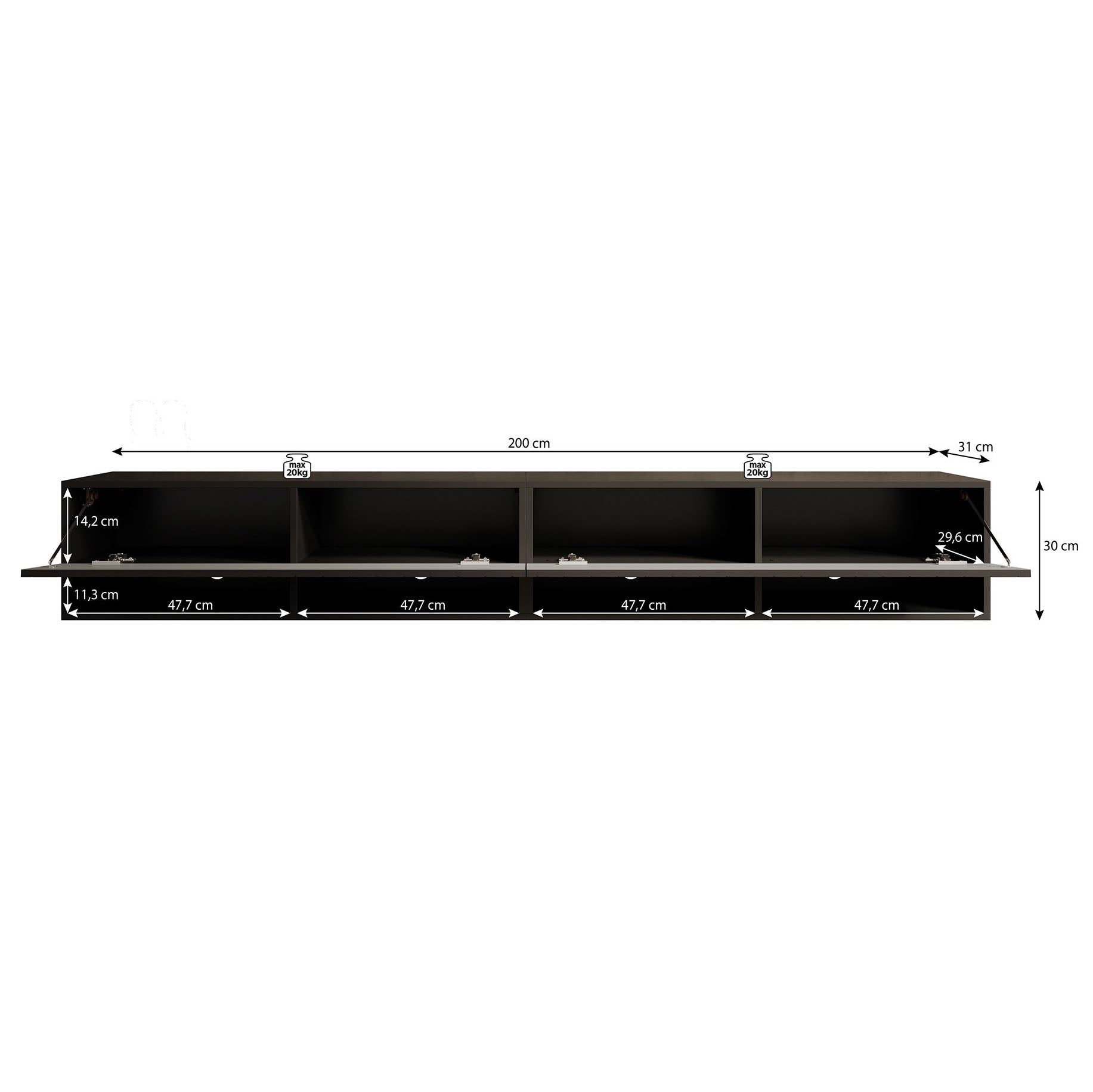 Asino - TV-Meubel  - Zwart visgraat - 200 cm