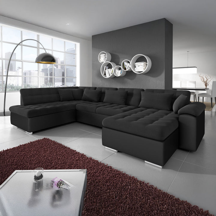 Nicoreta - Hoekbank 5-zits met chaise longue - Stof zwart - Rechts