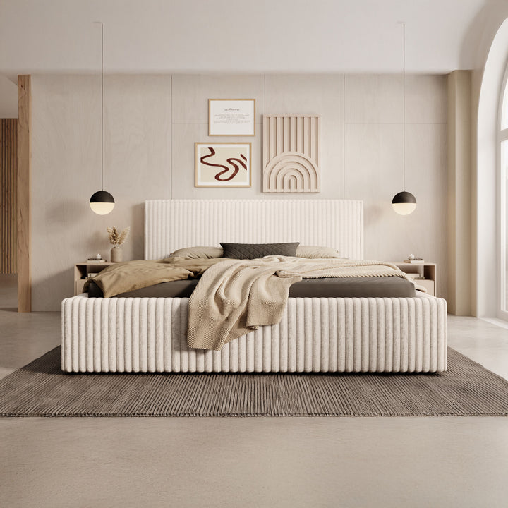 Infinity - Tweepersoonsbed - Fluffy ribstof beige - 160x200 cm