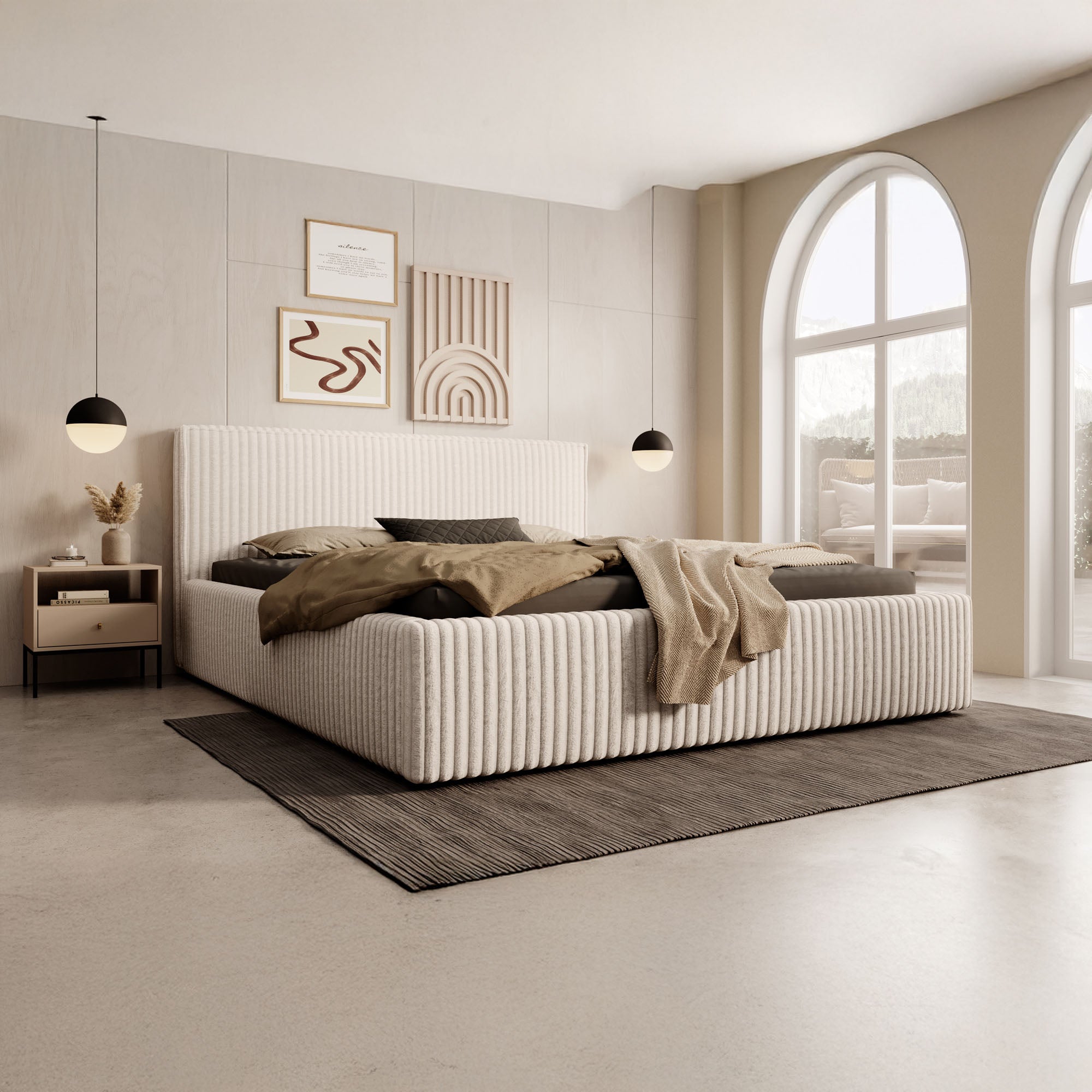 Infinity - Tweepersoonsbed - Fluffy ribstof beige - 160x200 cm
