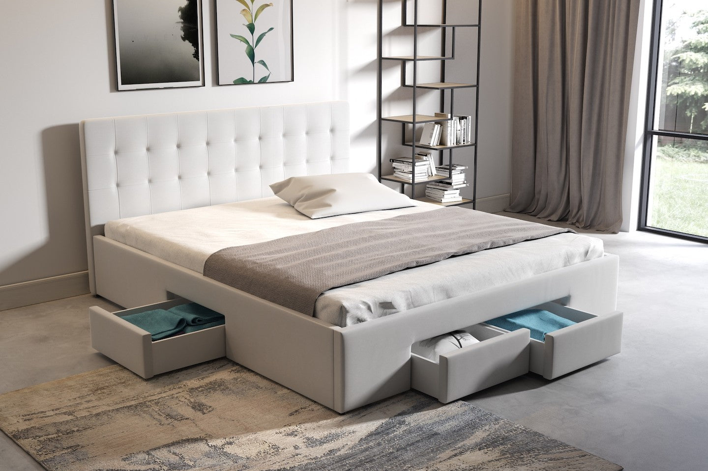 Milo - Tweepersoonsbed met lades - Wit - 140x200 cm
