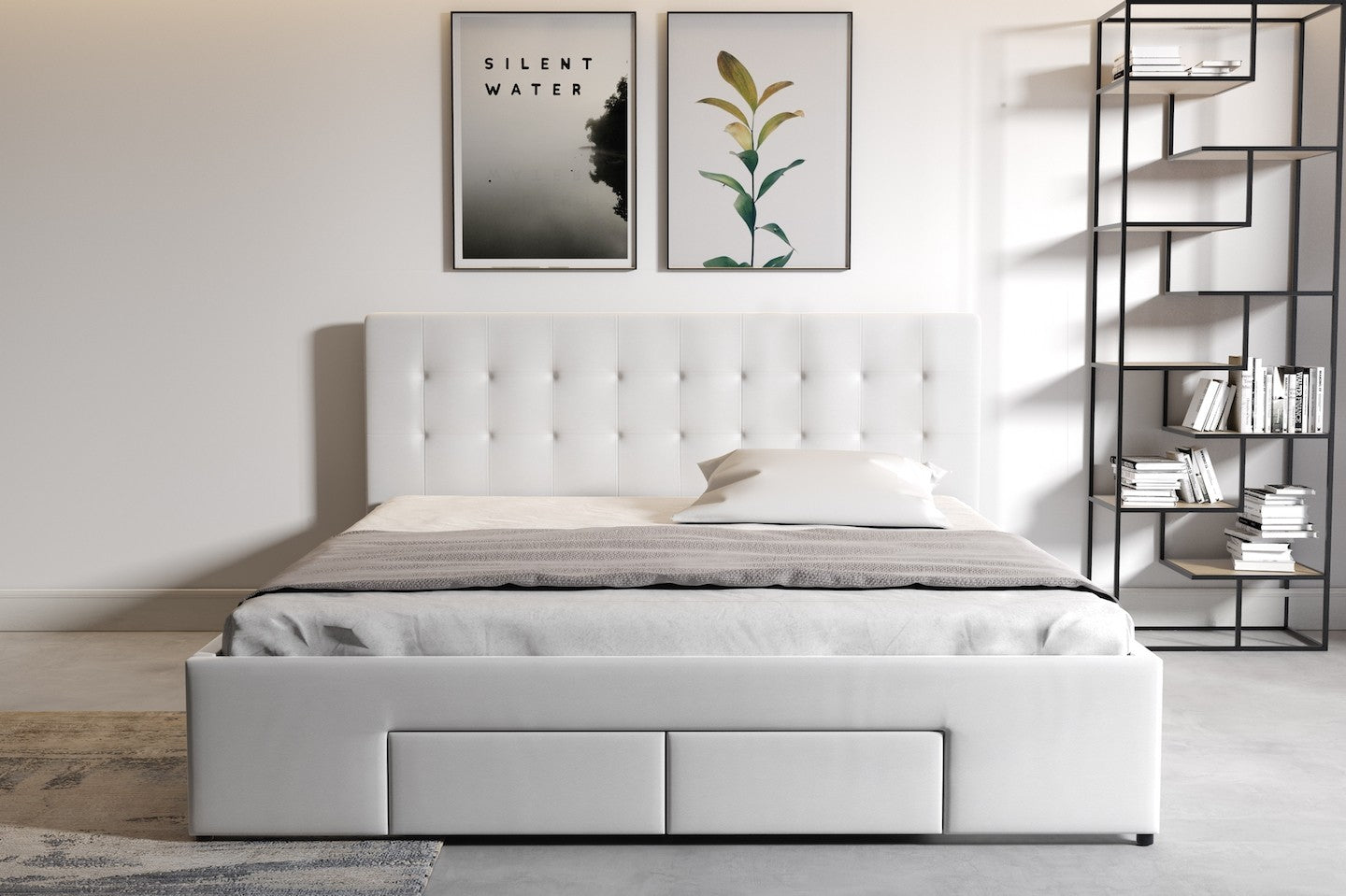 Milo - Tweepersoonsbed met lades - Wit - 140x200 cm