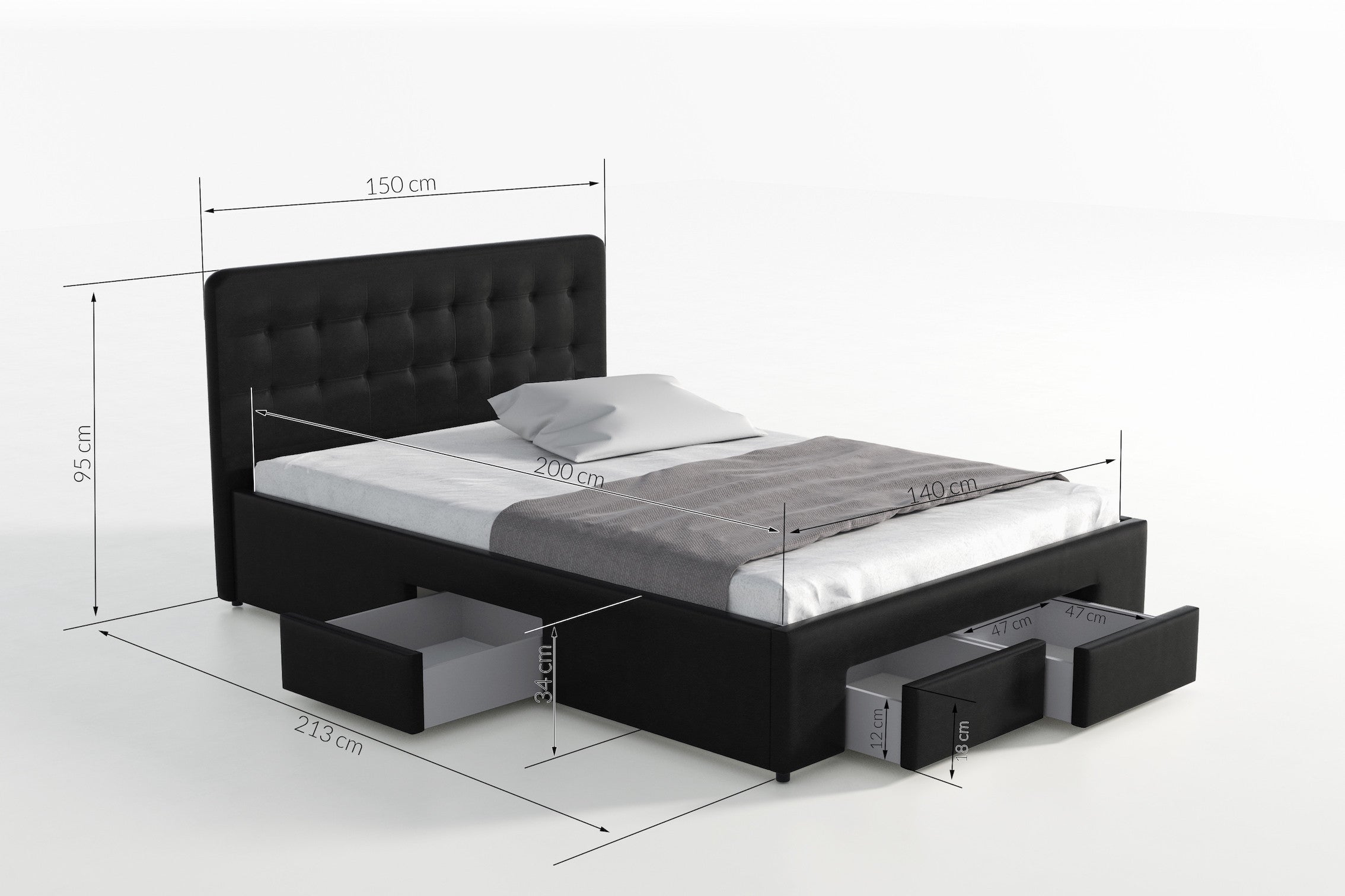 Milo - Tweepersoonsbed met lades - Wit - 140x200 cm