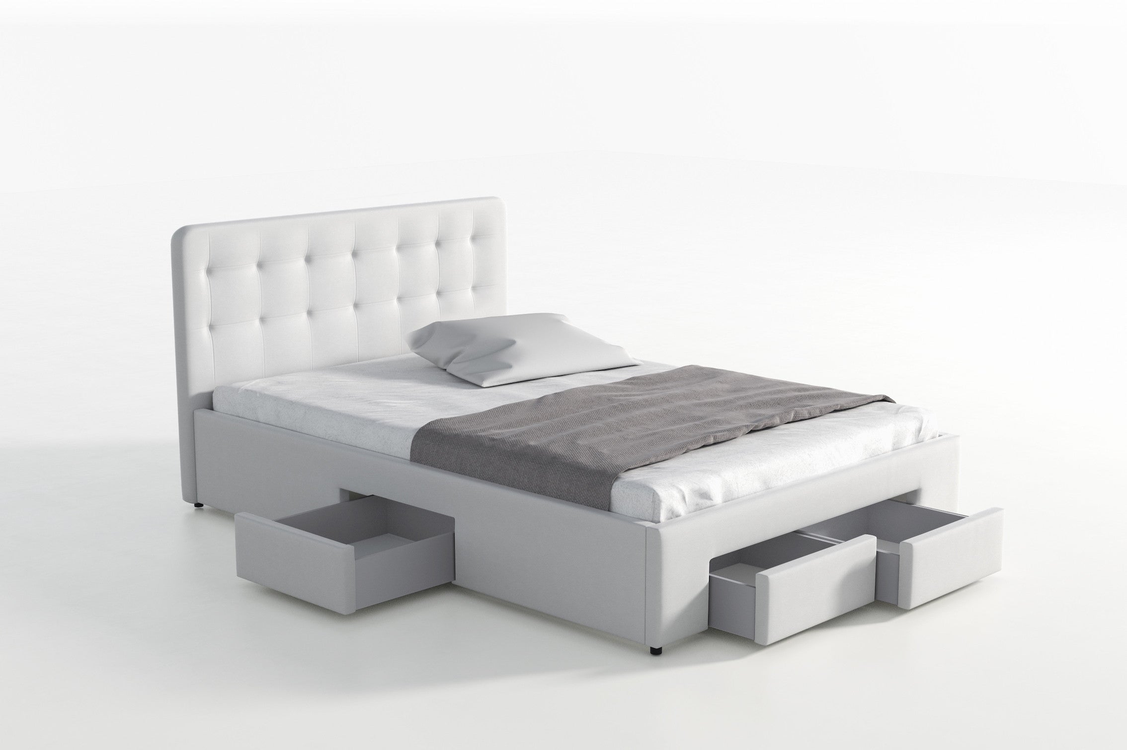 Milo - Tweepersoonsbed met lades - Wit - 140x200 cm