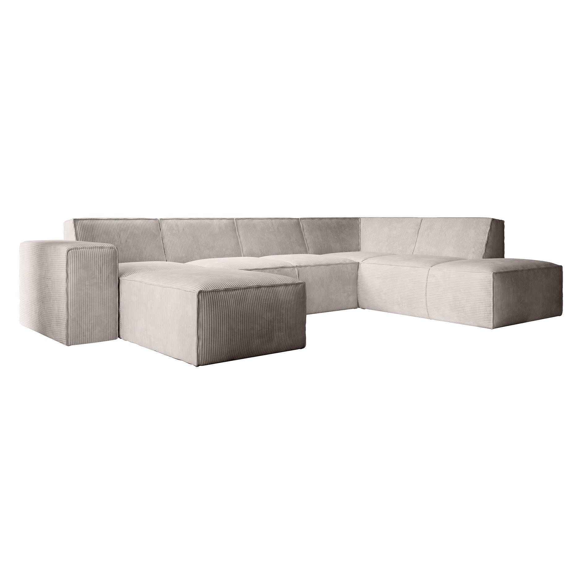 Monet XL - Hoekbank 5-zits met chaise longue - Ribstof beige - Links