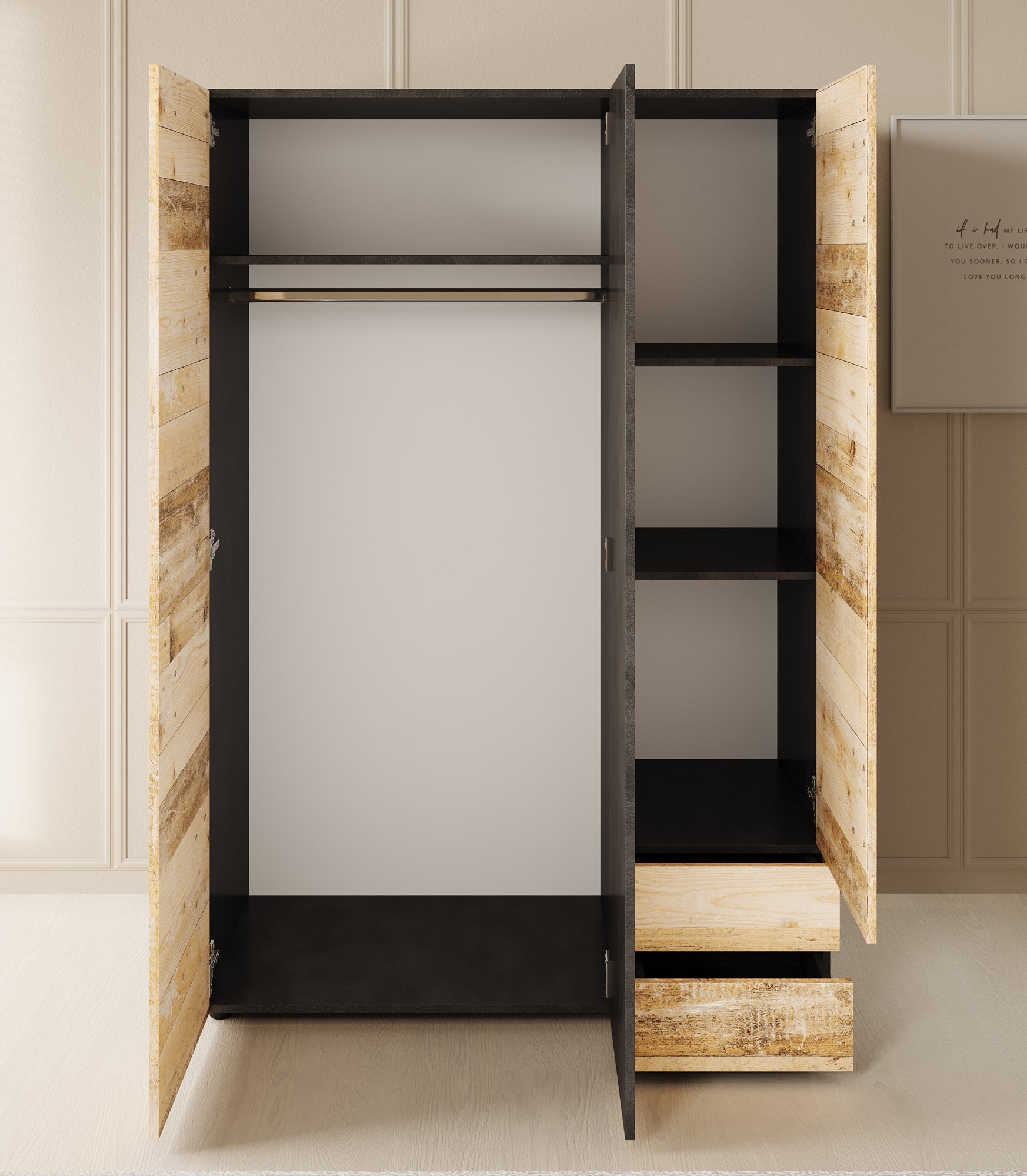 Bellini - Kledingkast 3-deurs - Licht old wood - 120x51x177 cm