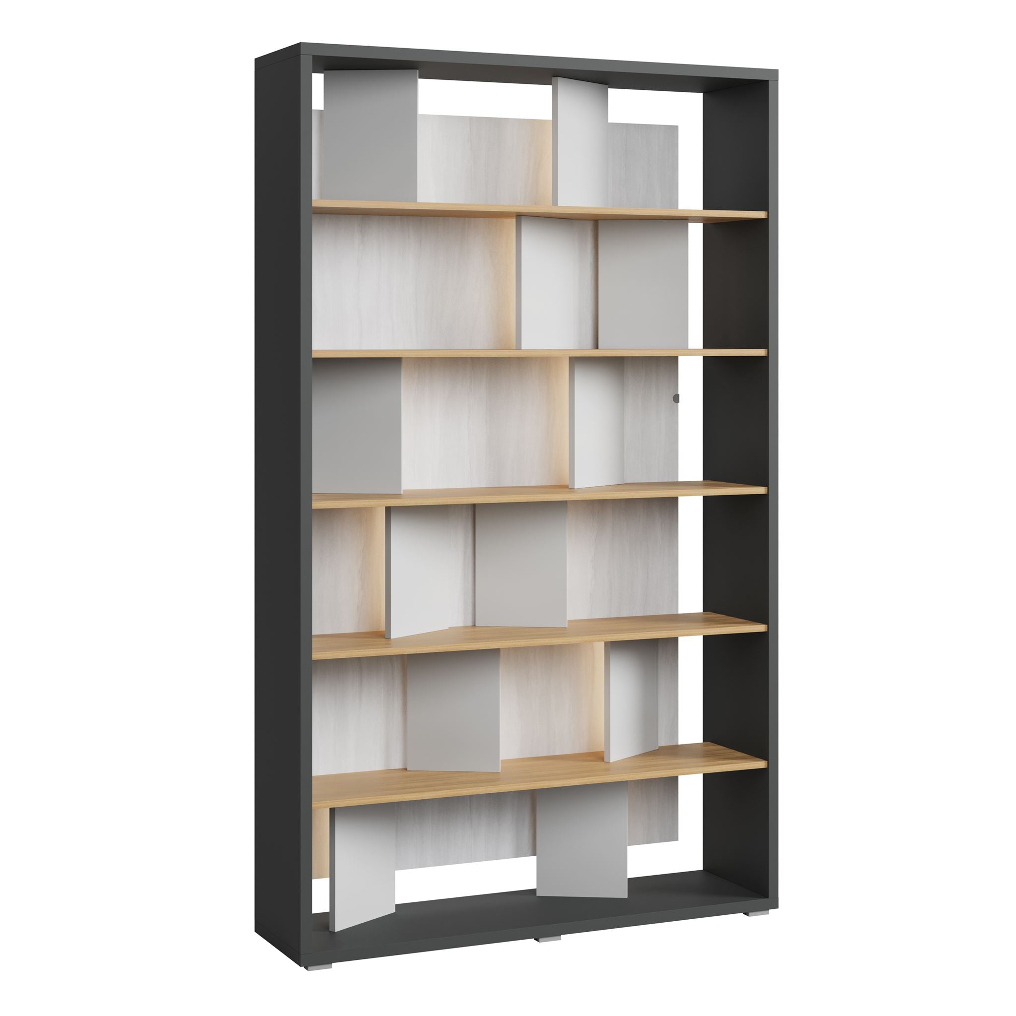 Flamingo - Boekenkast - Eiken/grijs - 125x33x210 cm