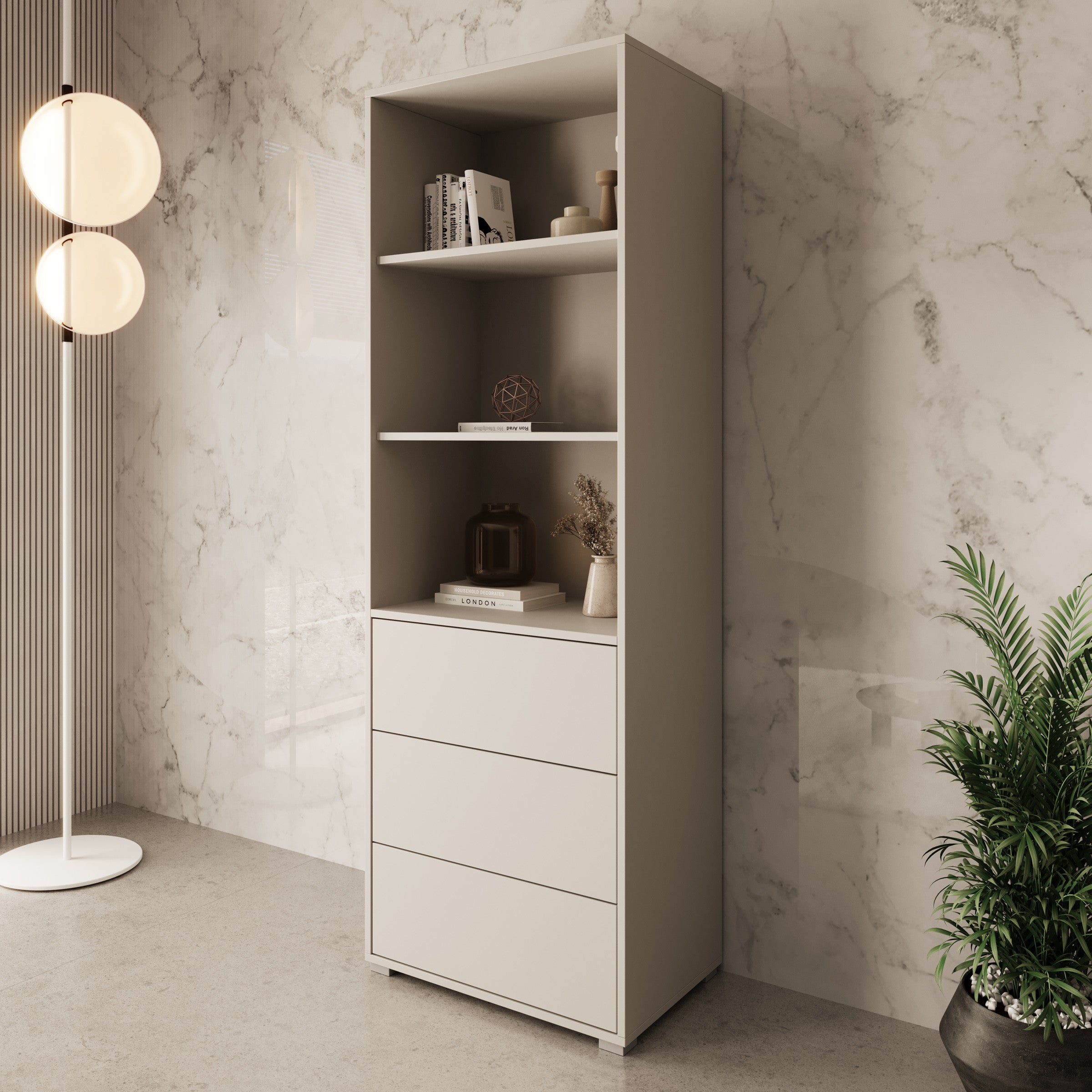 Gideon - Boekenkast - Beige - 54x42x180 cm