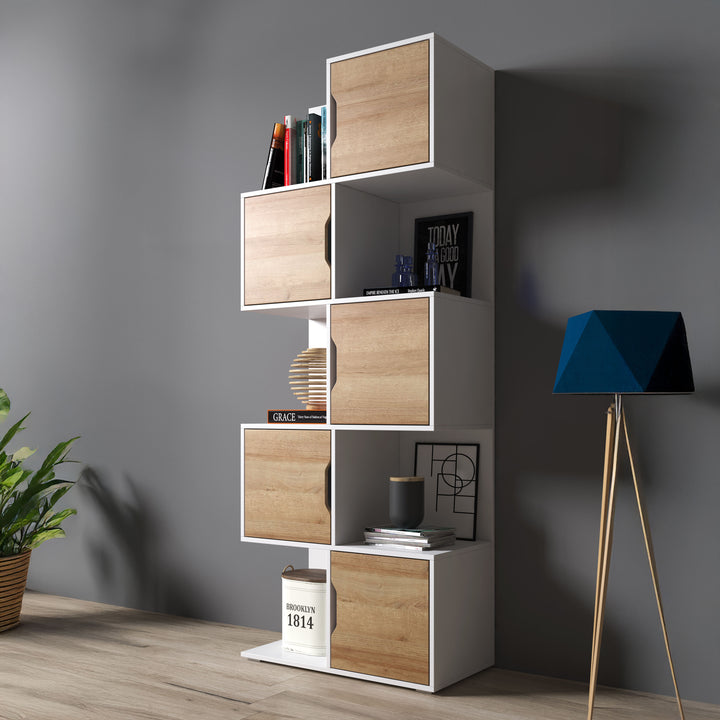Ivano - Boekenkast - Wit/eiken - 79x40x200 cm