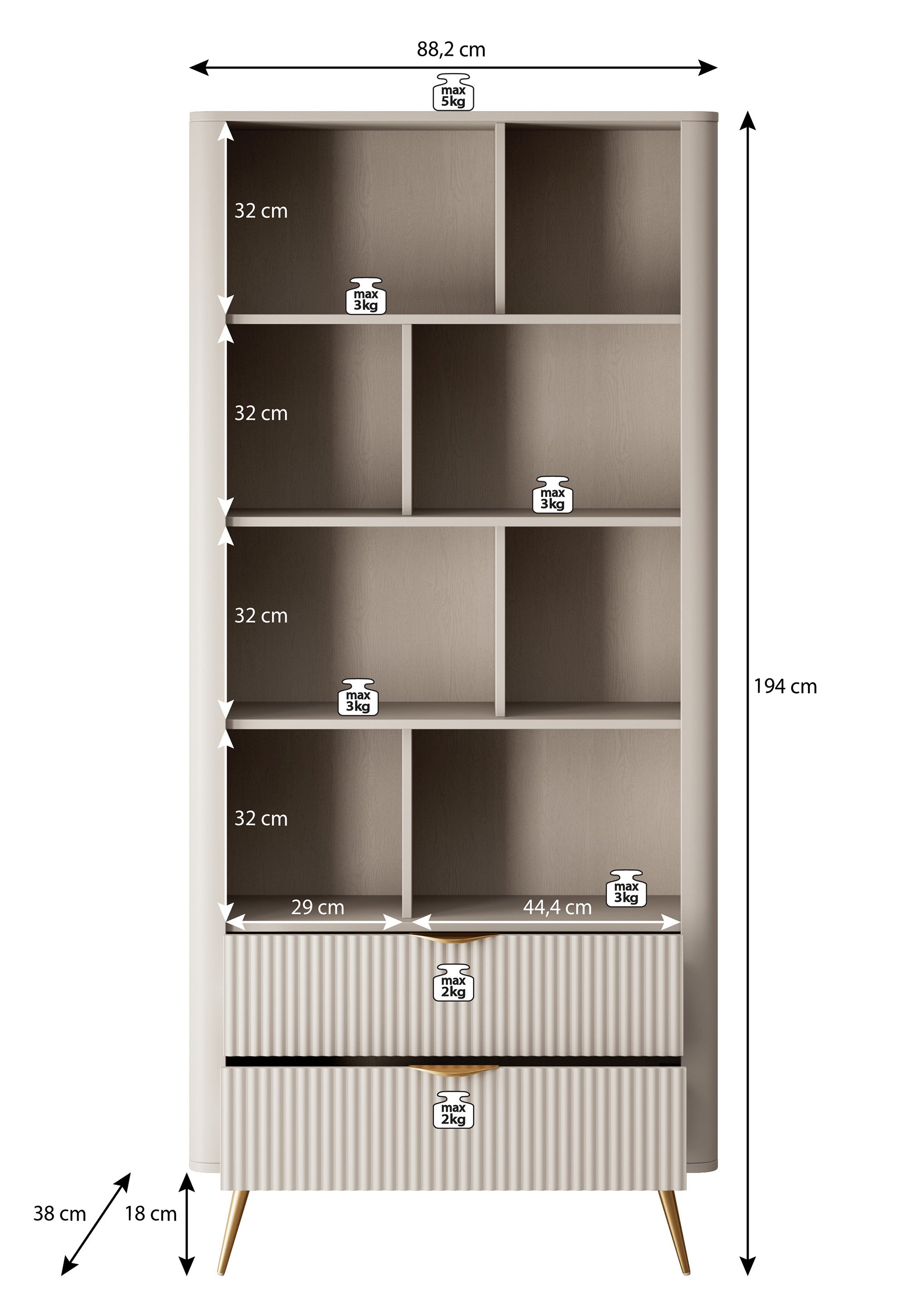 Lima - Boekenkast - Zwart - 88x38x194 cm