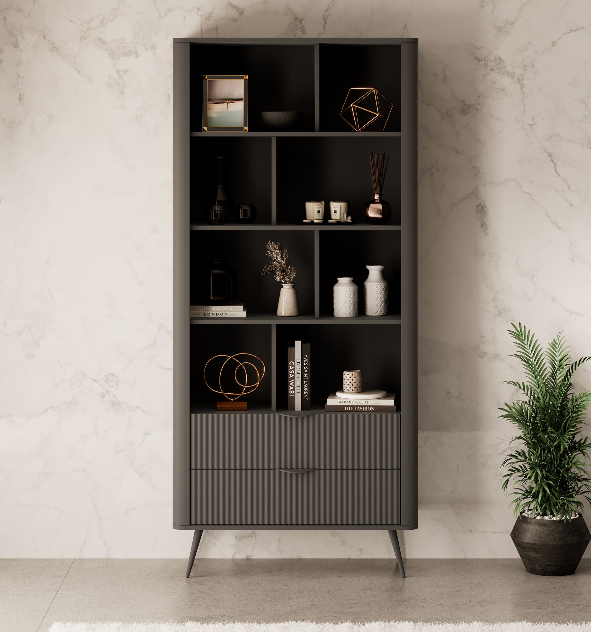 Lima - Boekenkast - Zwart - 88x38x194 cm