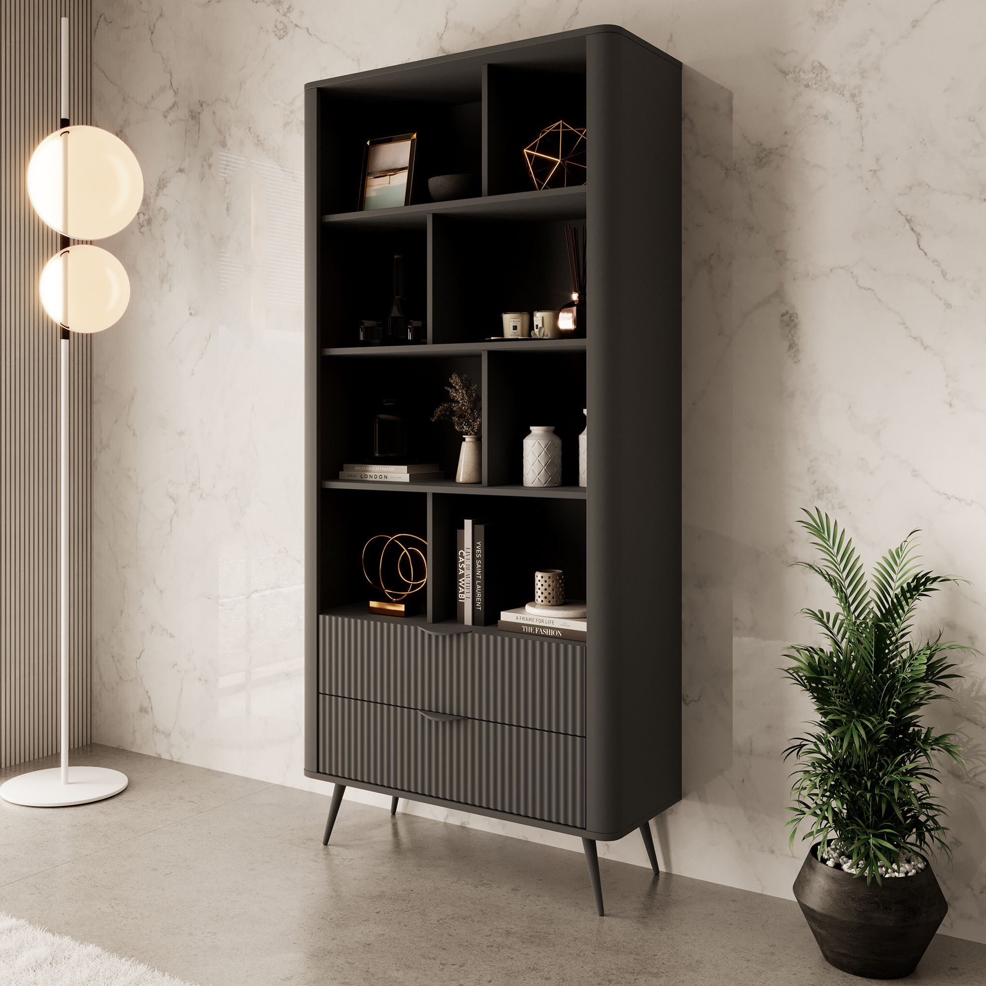 Lima - Boekenkast - Zwart - 88x38x194 cm