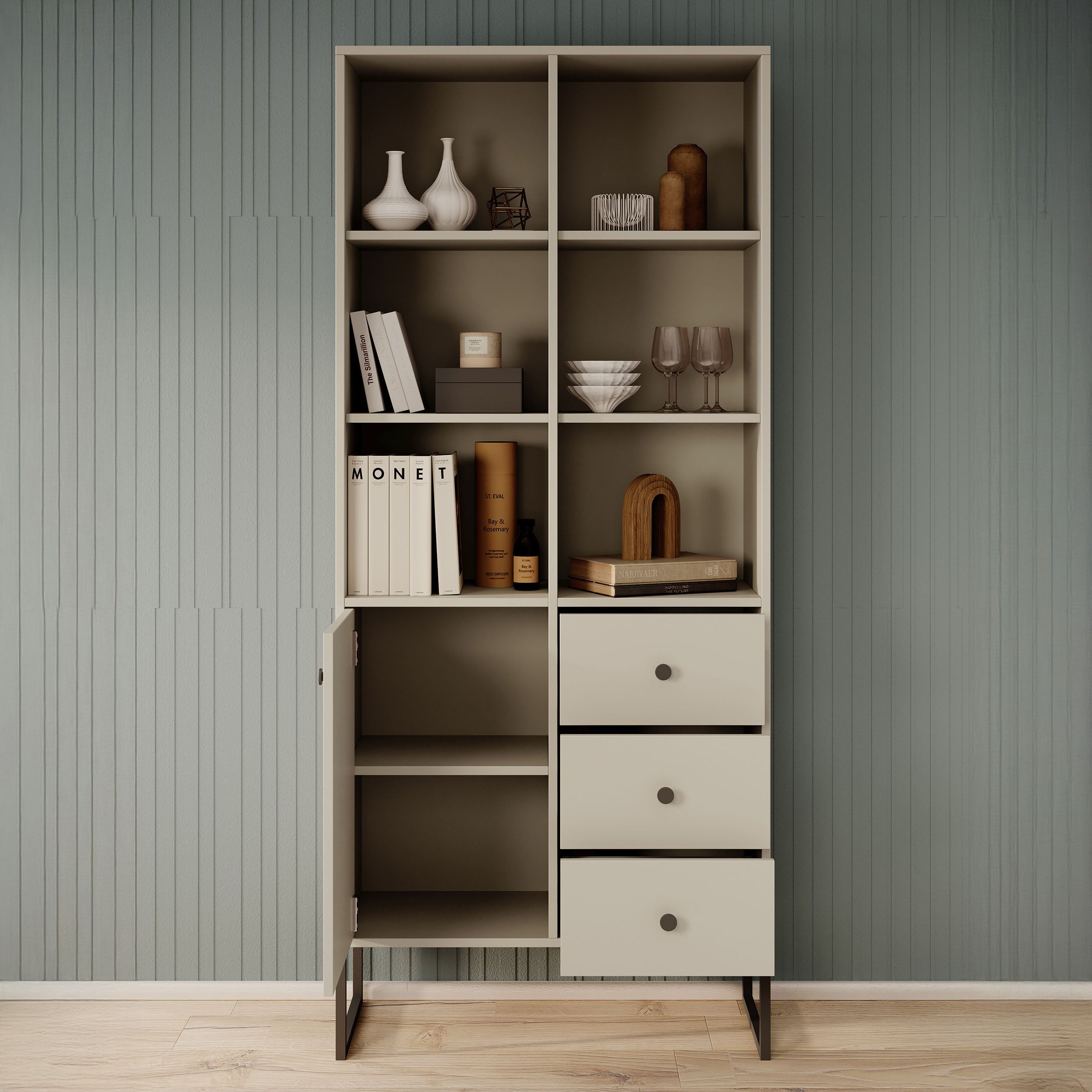 Lyndall - Boekenkast - Beige - 77x33x180 cm