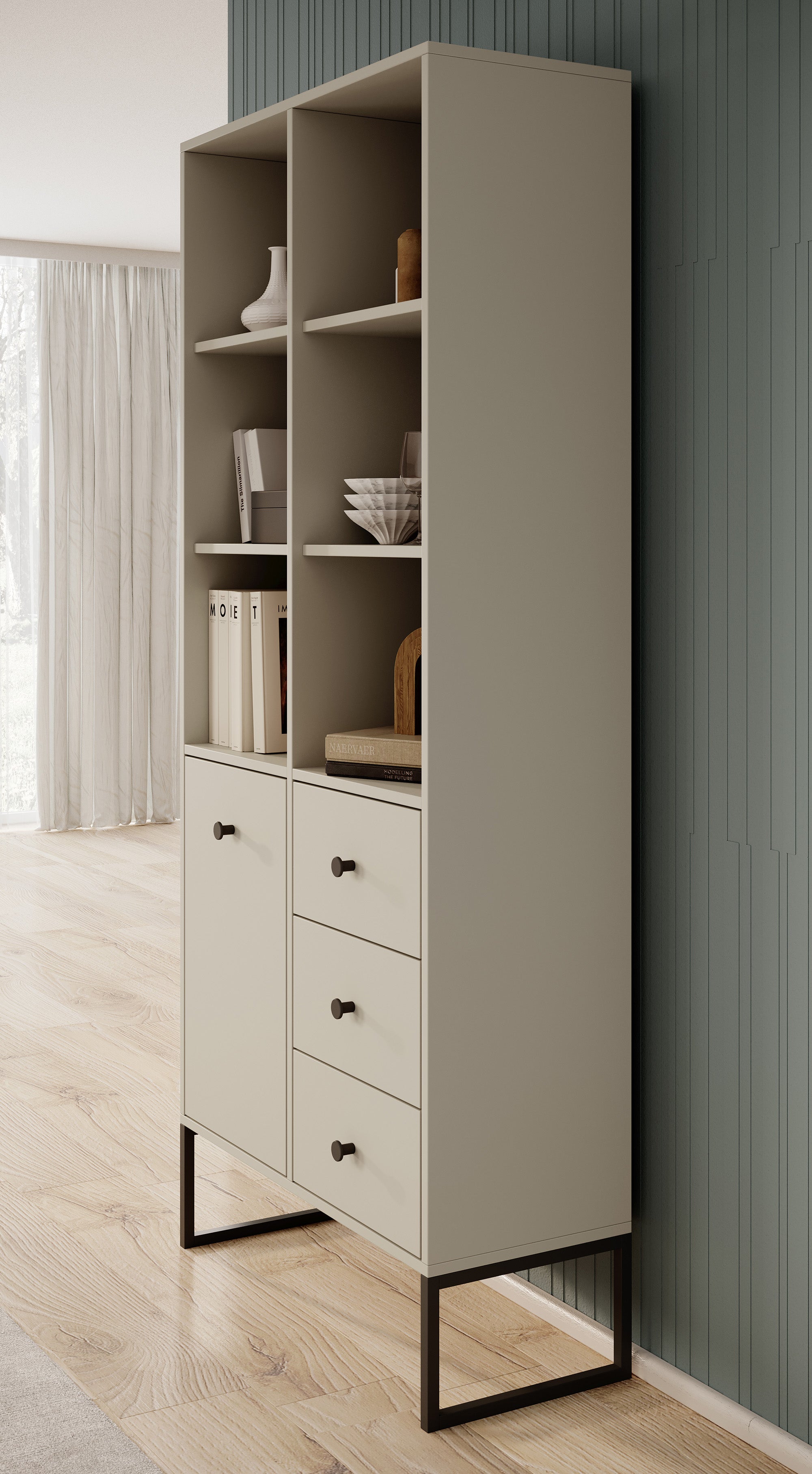 Lyndall - Boekenkast - Beige - 77x33x180 cm