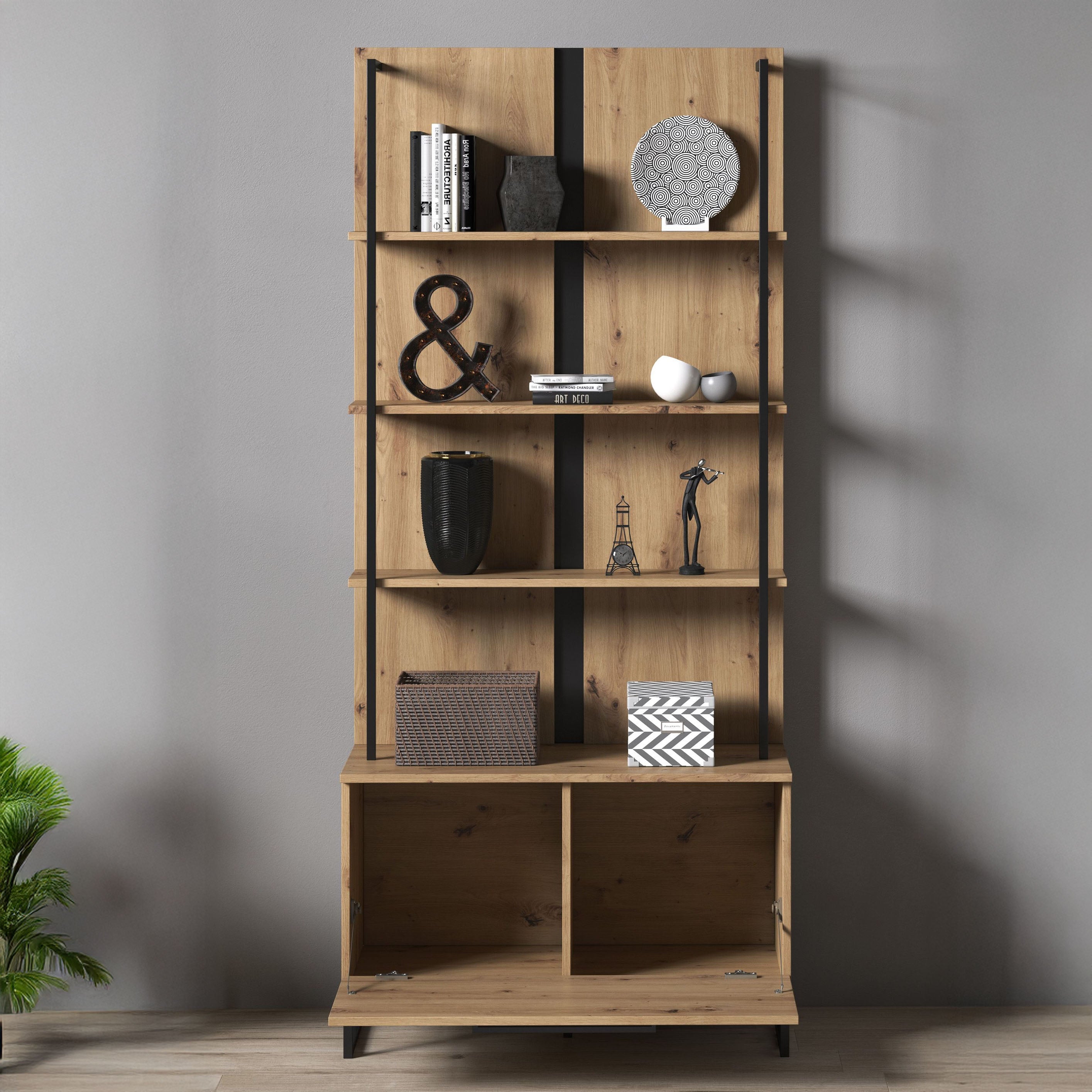 Saturn - Boekenkast - Eiken/zwart - 85x42x192 cm