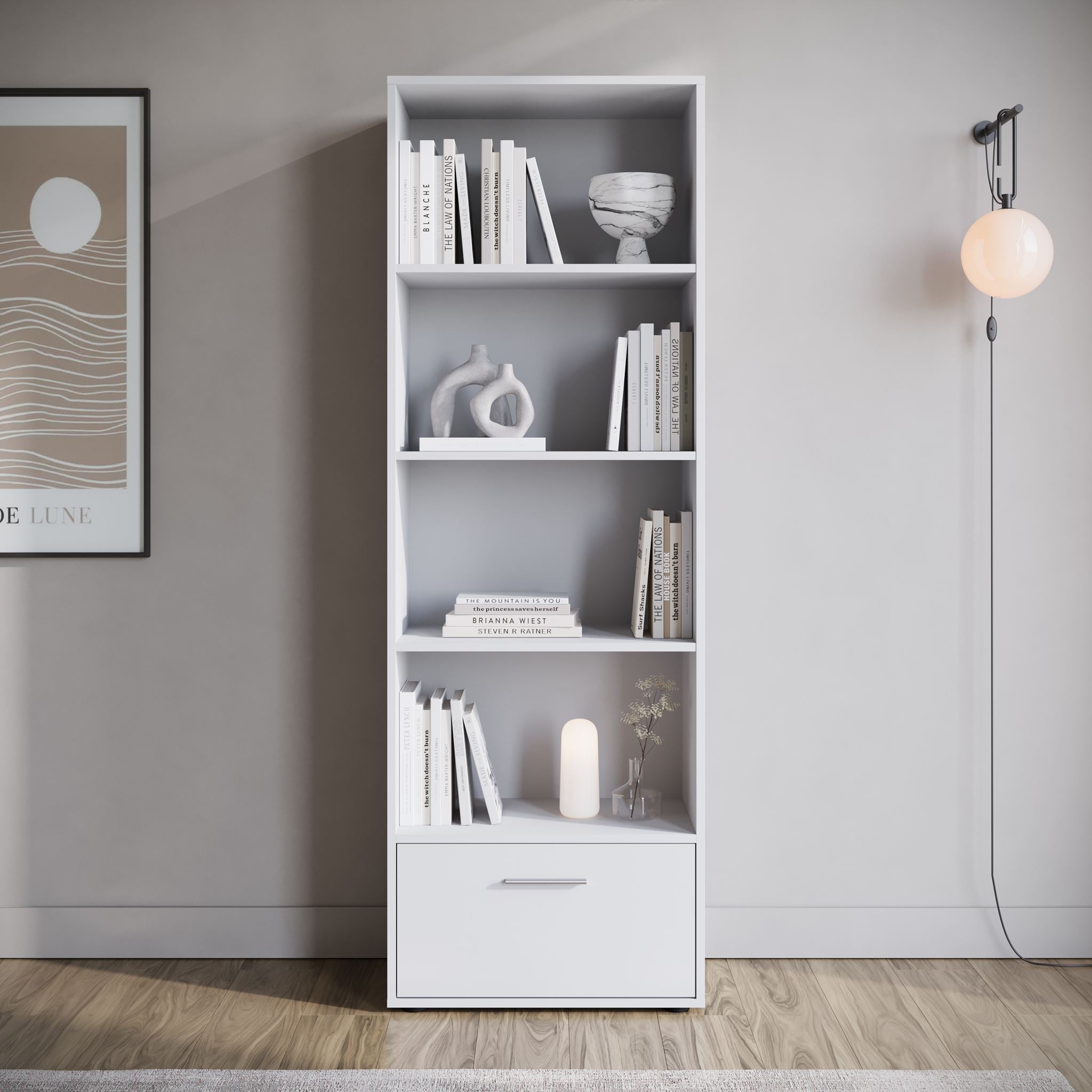 Tristan - Boekenkast - Wit - 60x34x177 cm