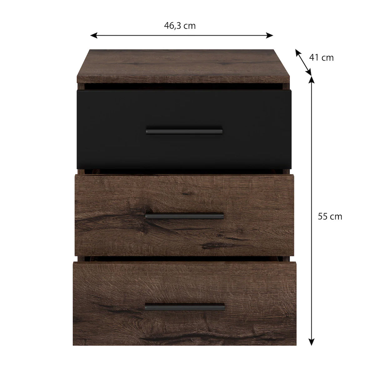 Brown - Nachtkastje - Zwart/eiken - 46x41x55 cm