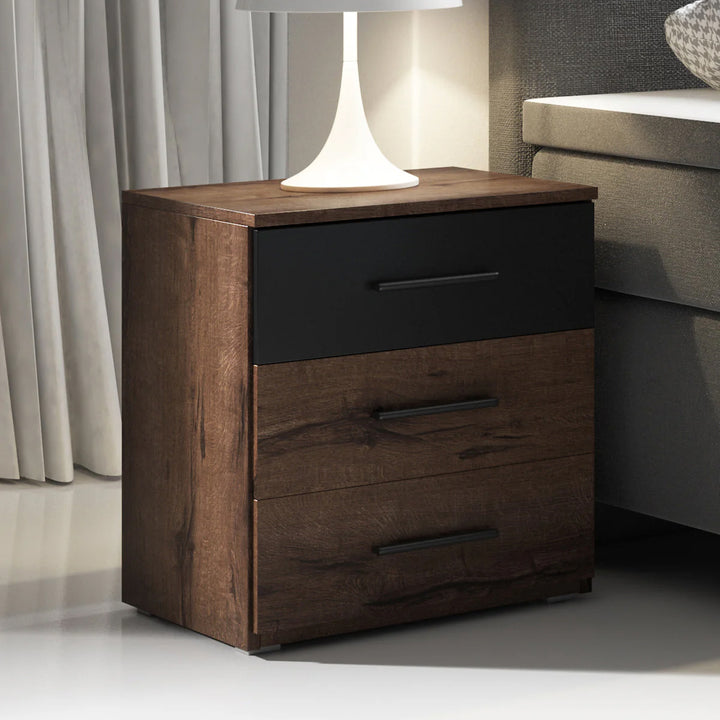 Brown - Nachtkastje - Zwart/eiken - 46x41x55 cm