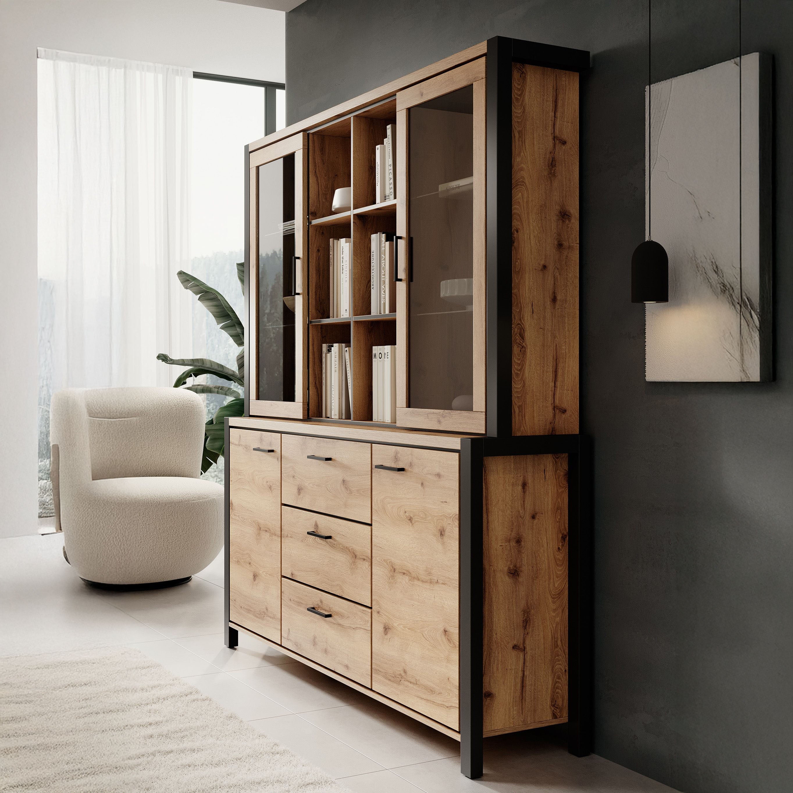 Acapulco - Complete Woonkamer - Eikenpatroon/Zwart - Medium