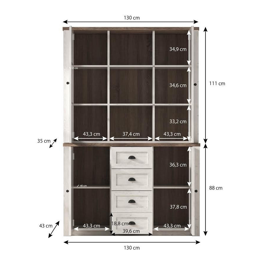Parello 2 - Buffetkast - Wit/eiken - 130x43x199 cm