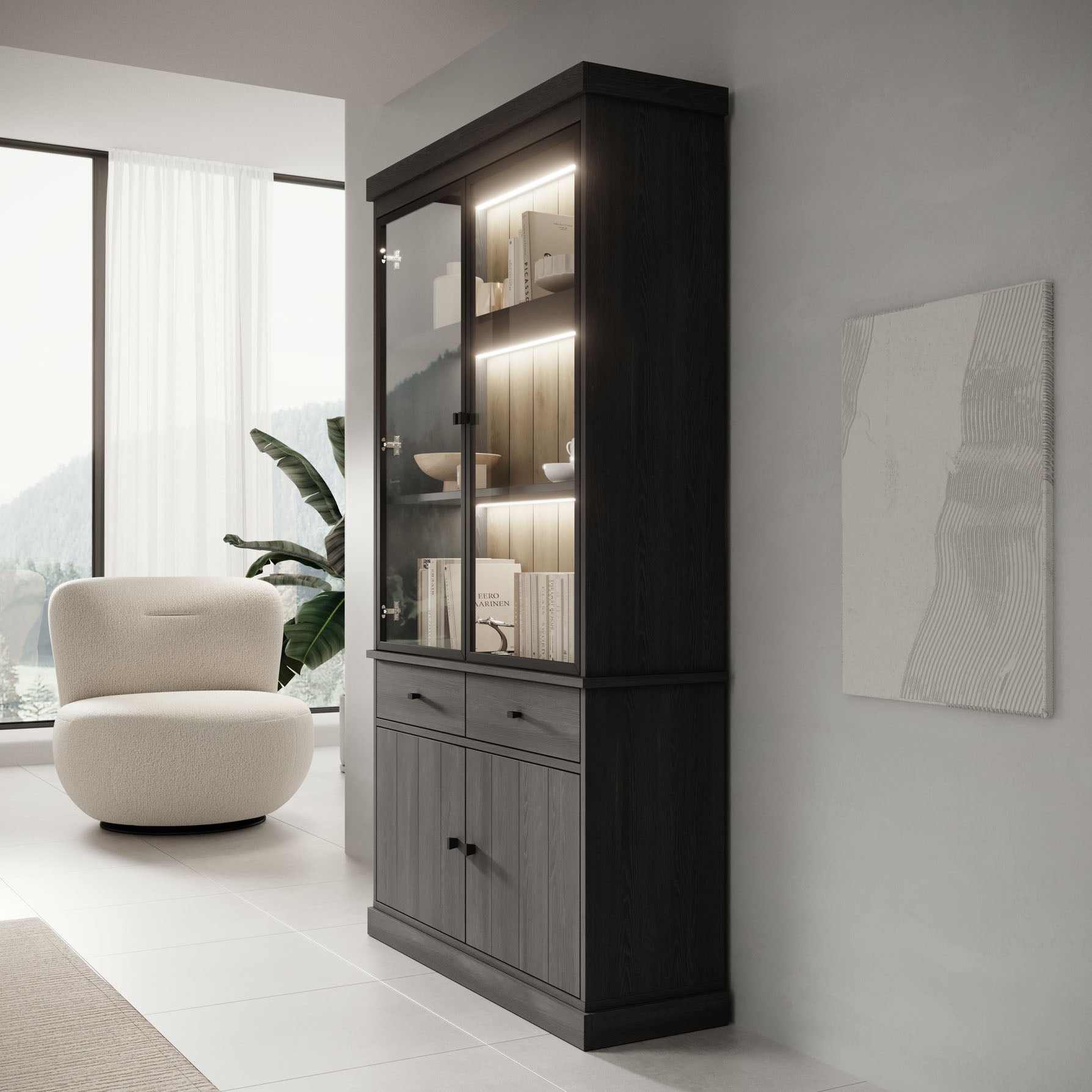 Vince 1 - Buffetkast - Zwart - 124x40x220 cm