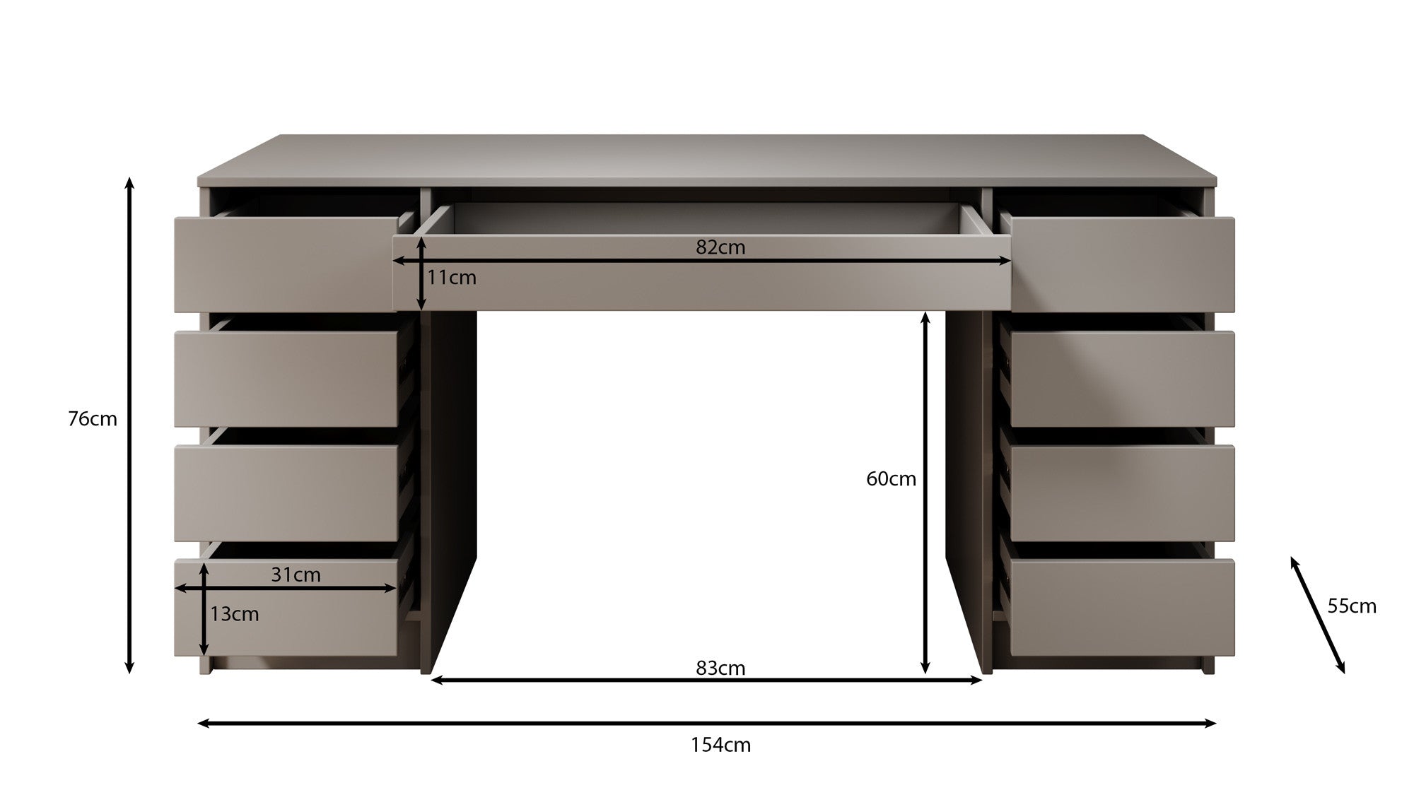Avio 2 - Bureau - Wit - 154x55 cm