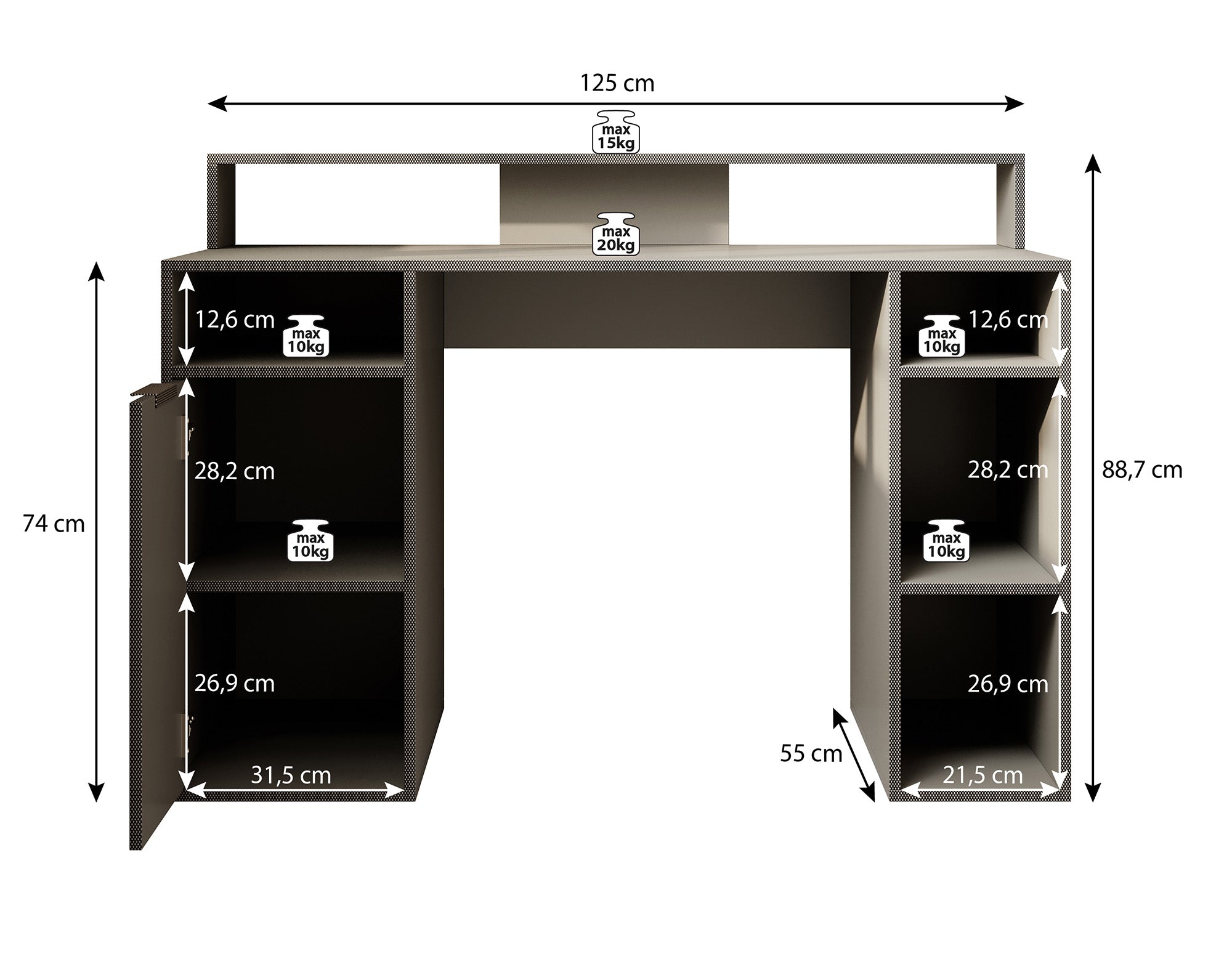Charlotte  - Bureau - Grijs - 125x55 cm