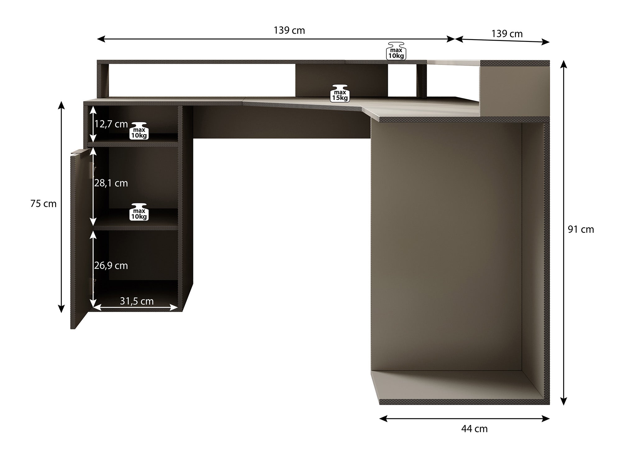 Charlotte  - Bureau - Grijs - 139x139 cm