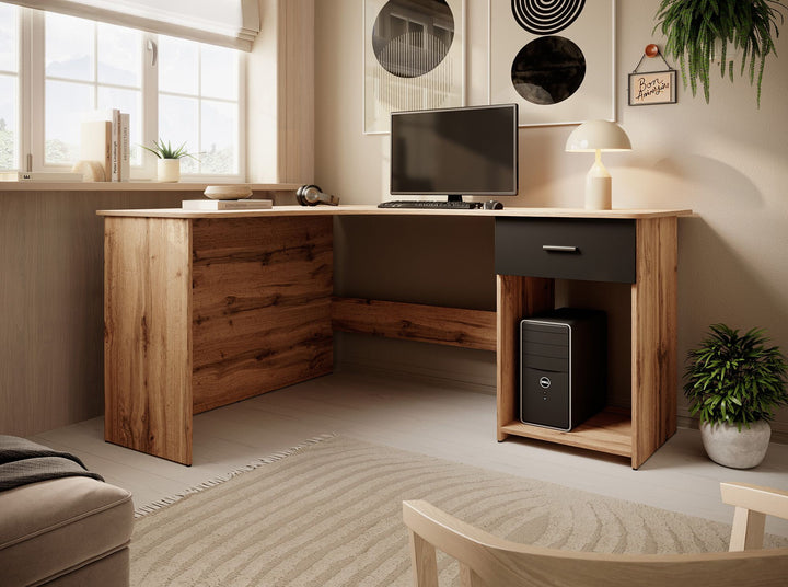 Ciudad - Bureau - Eiken/zwart - 155x125 cm
