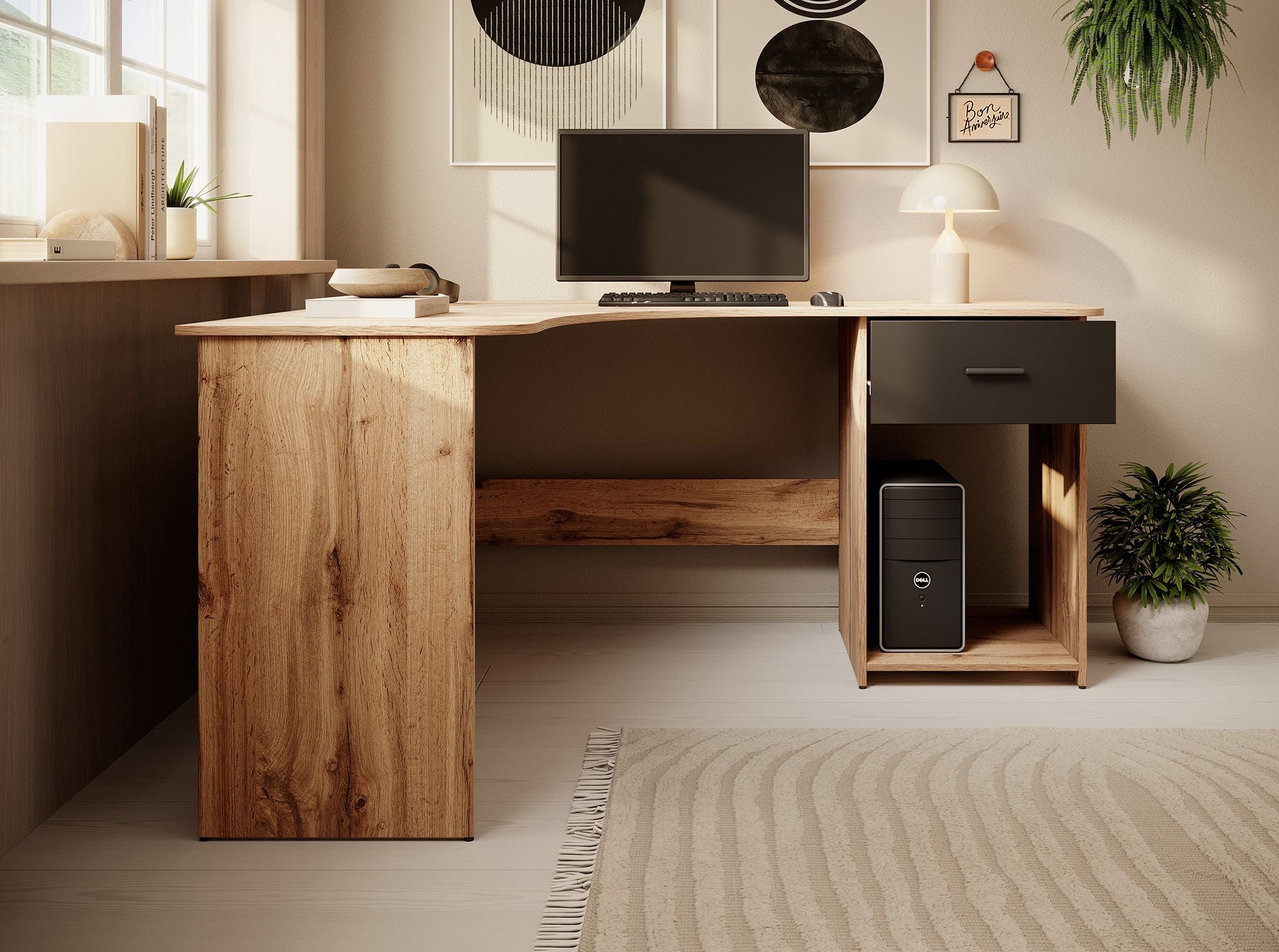 Ciudad - Bureau - Eiken/zwart - 155x125 cm