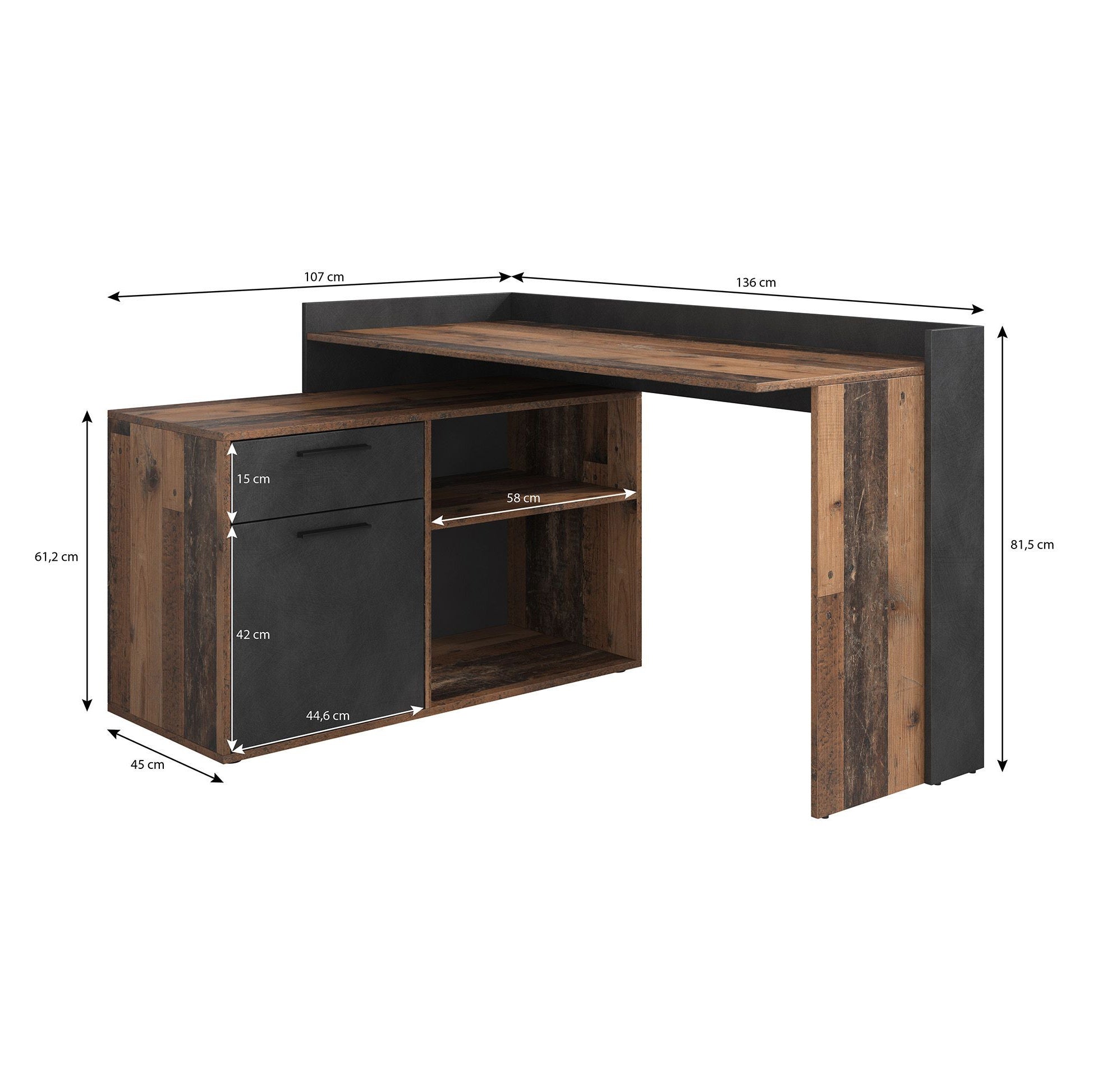 Dorade - Bureau - Old wood - Grijs - 136 cm