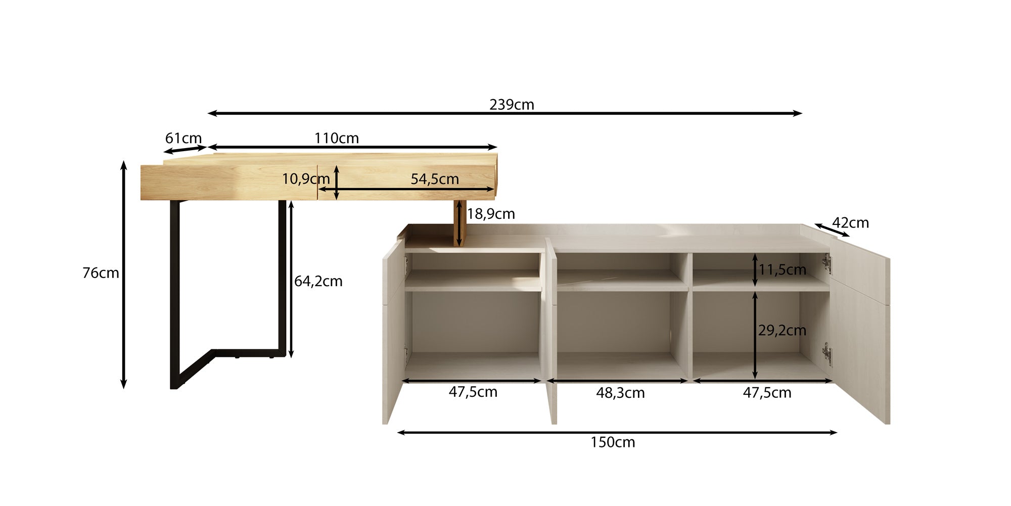 Floren - Bureau - Eiken - 239x61 cm