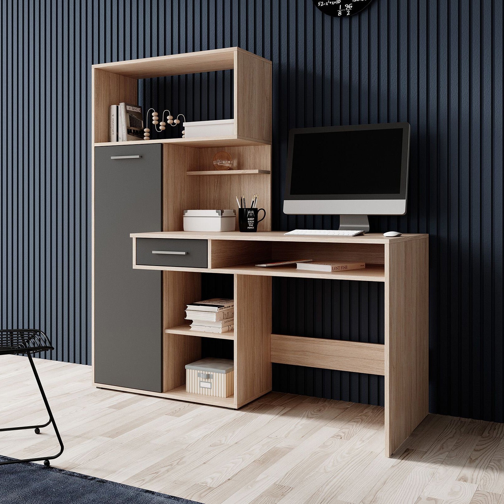 Harrah - Bureau - Eiken - Antraciet - 150 cm