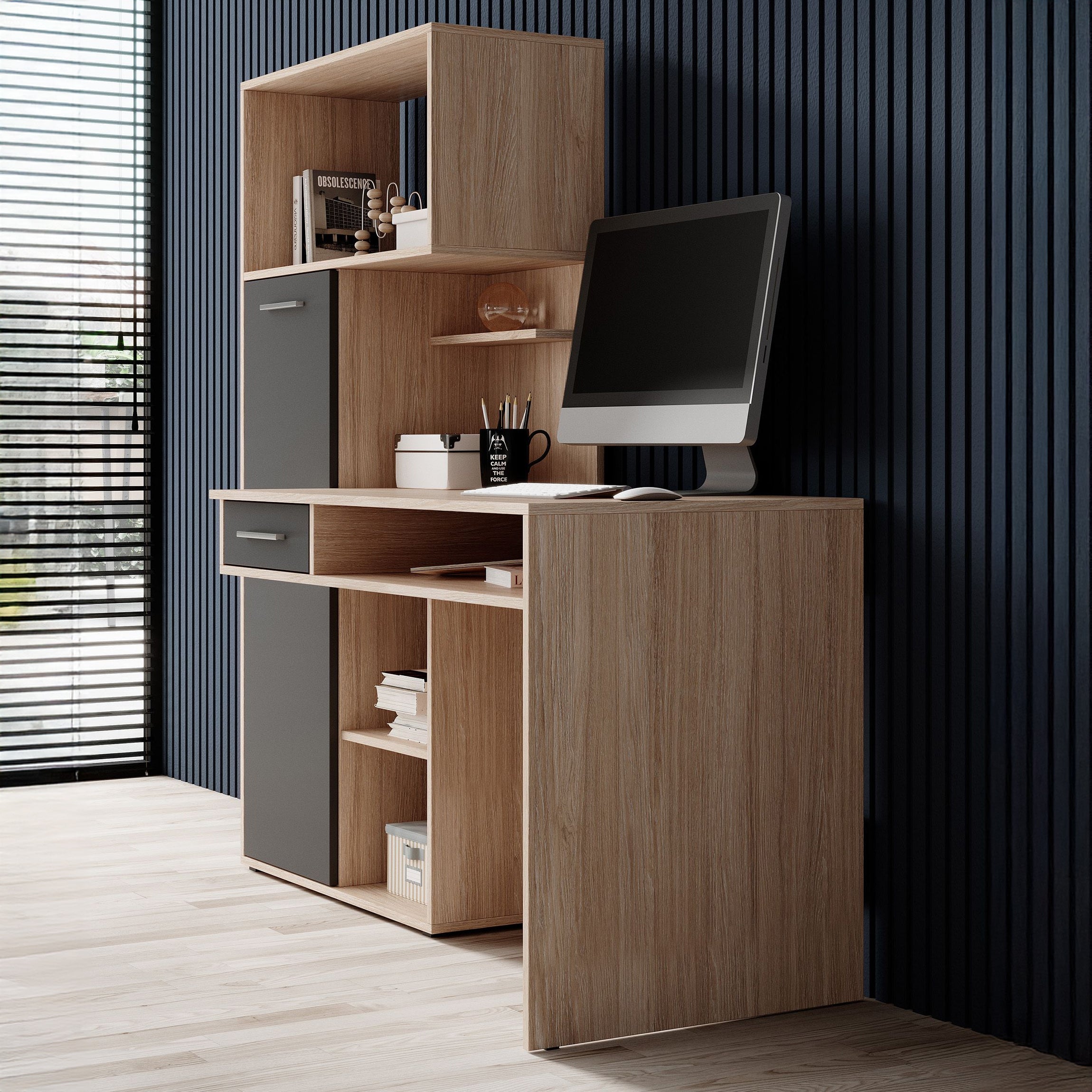 Harrah - Bureau - Eiken - Antraciet - 150 cm