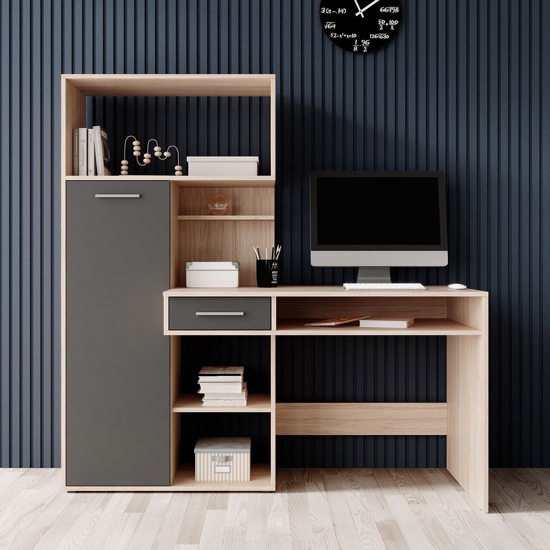 Harrah - Bureau - Eiken - Antraciet - 150 cm