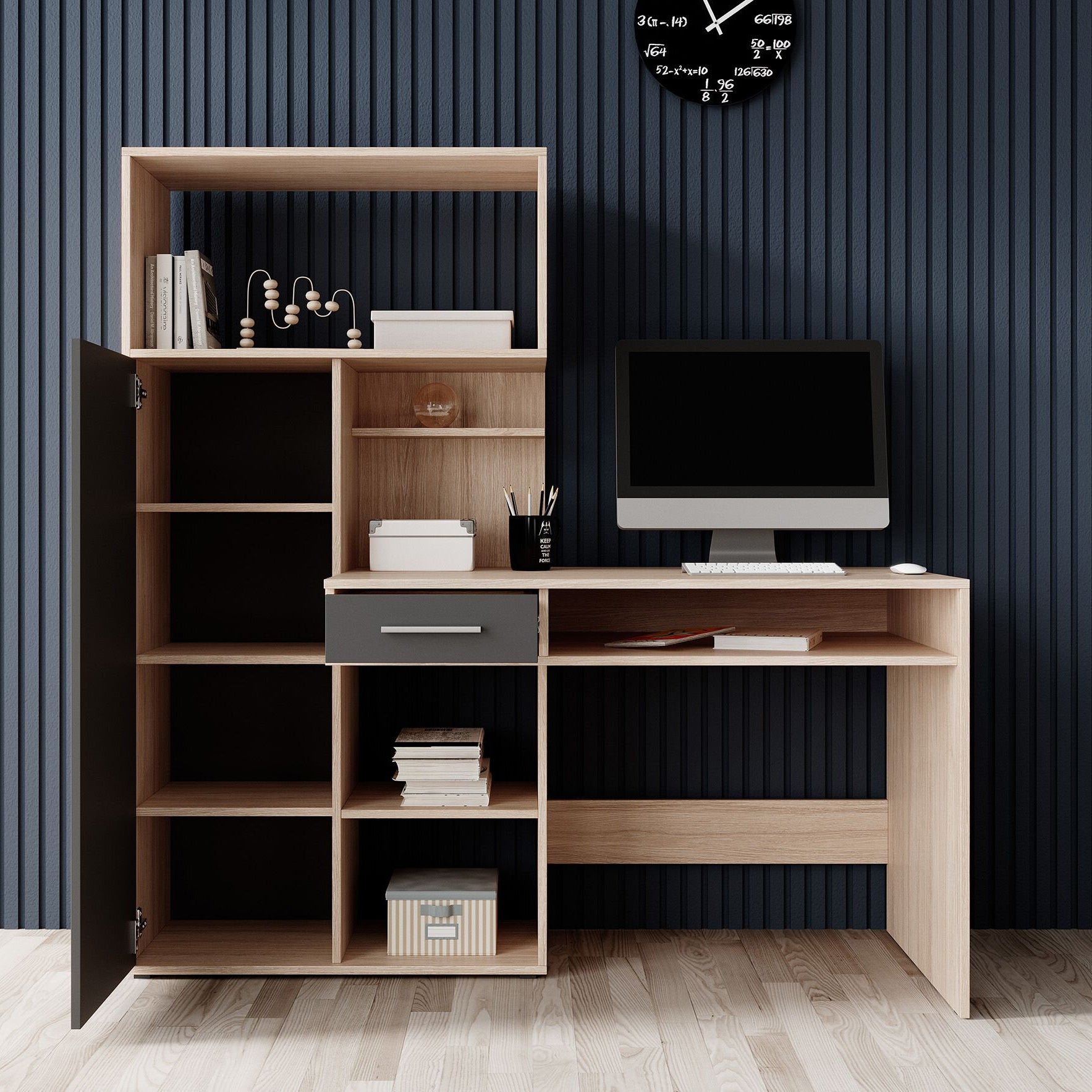 Harrah - Bureau - Eiken - Antraciet - 150 cm