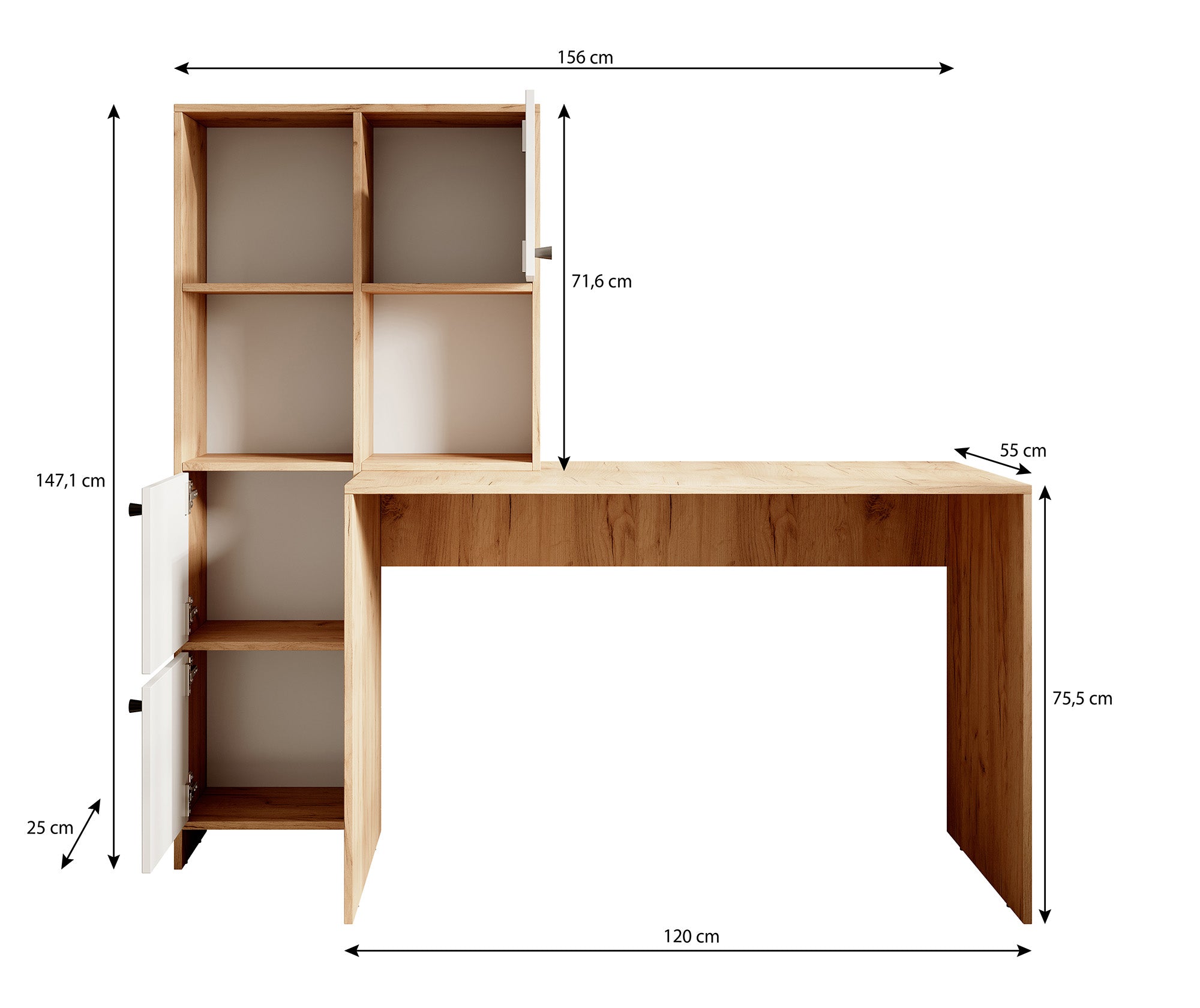 Hyatt - Bureau - Eiken/antraciet - 156x55 cm
