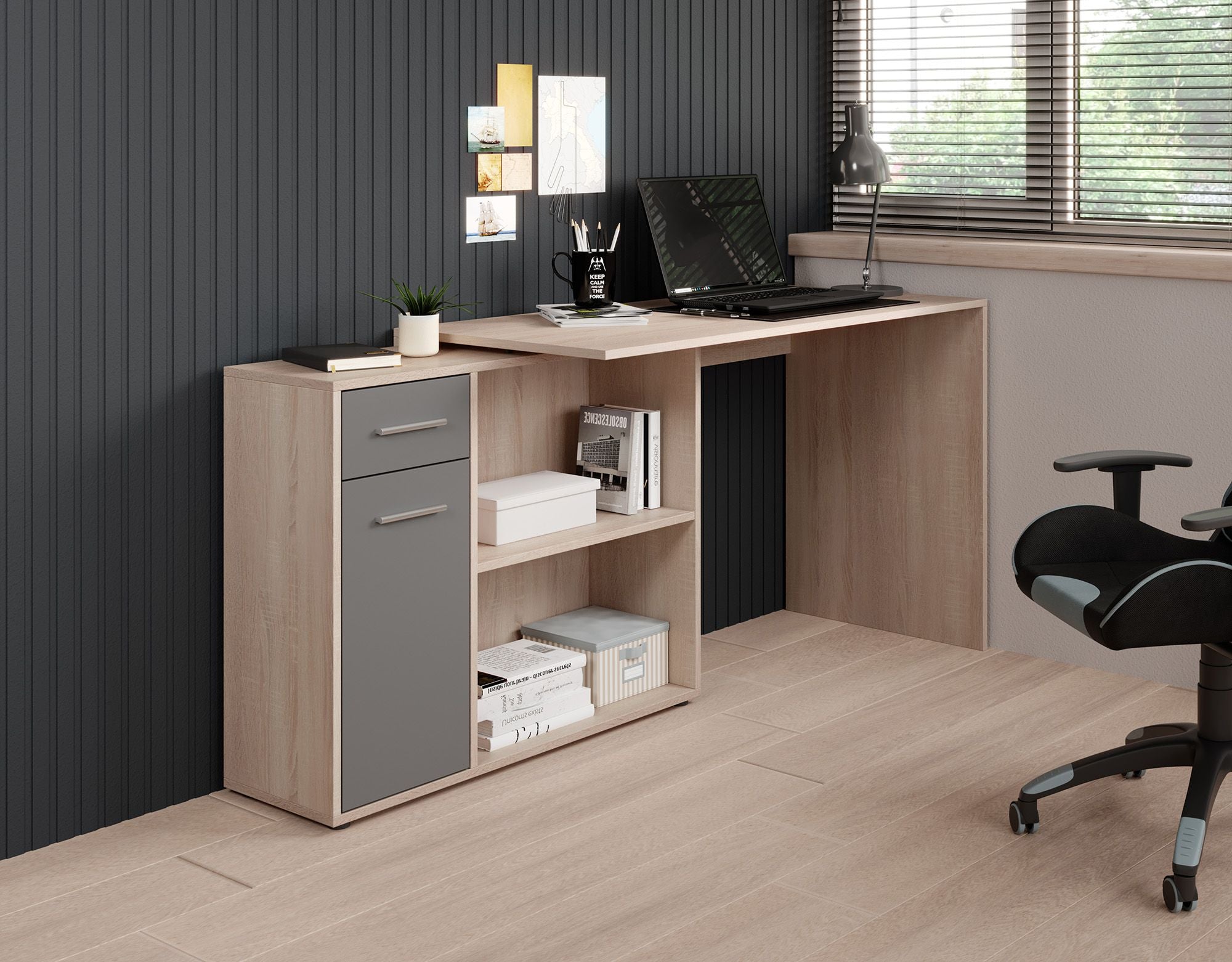 Nomi - Bureau - Eiken/grijs - 120x92 cm