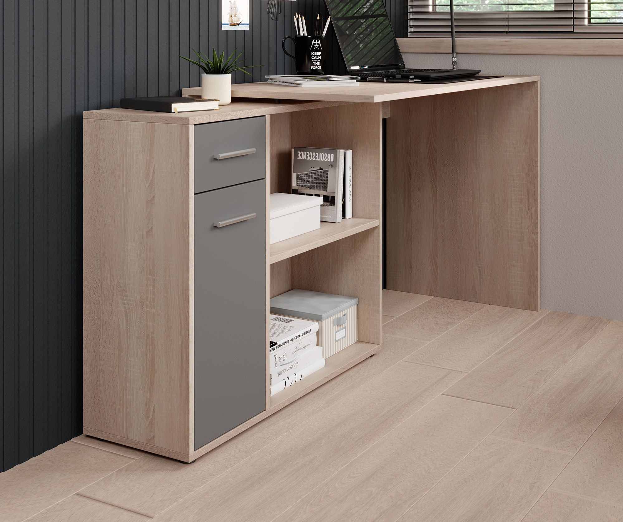 Nomi - Bureau - Eiken/grijs - 120x92 cm