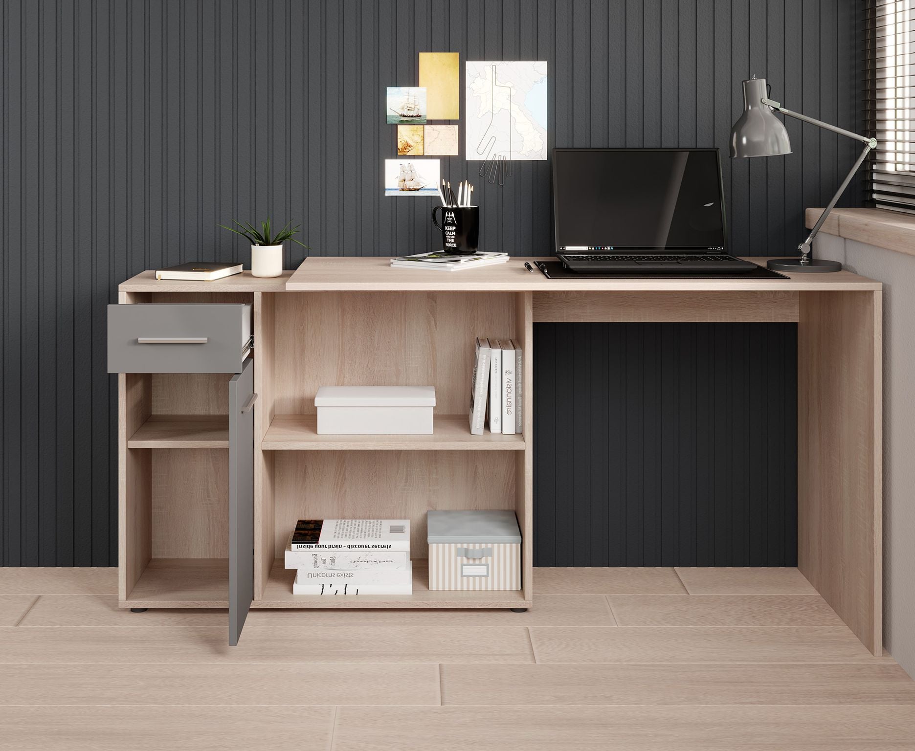 Nomi - Bureau - Eiken/grijs - 120x92 cm