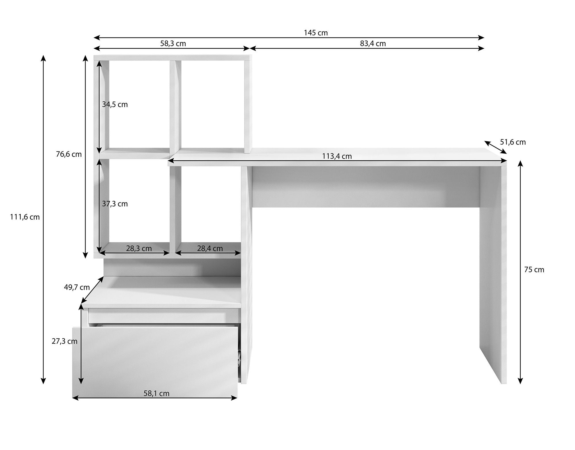 Pierre 2 - Bureau - Wit - 145x52 cm