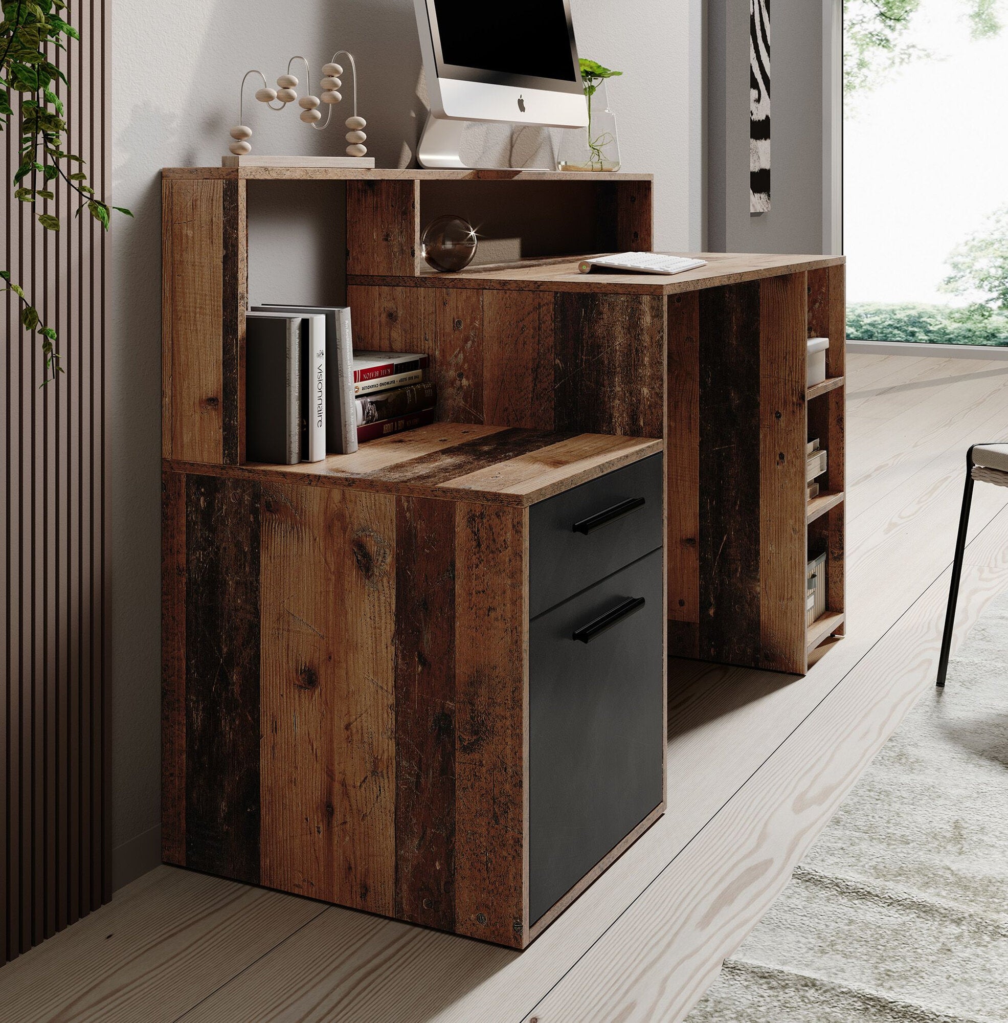 Pierre 5 - Bureau - Donker eiken/antraciet - 139x54 cm