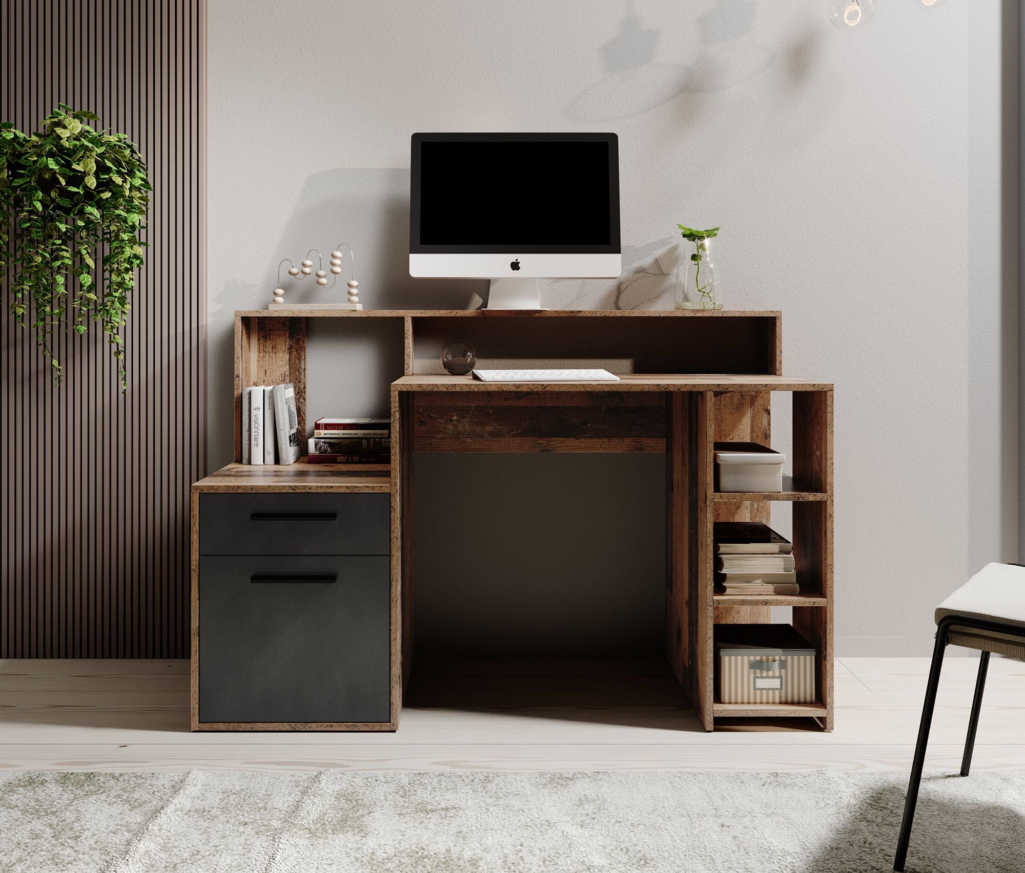 Pierre 5 - Bureau - Donker eiken/antraciet - 139x54 cm