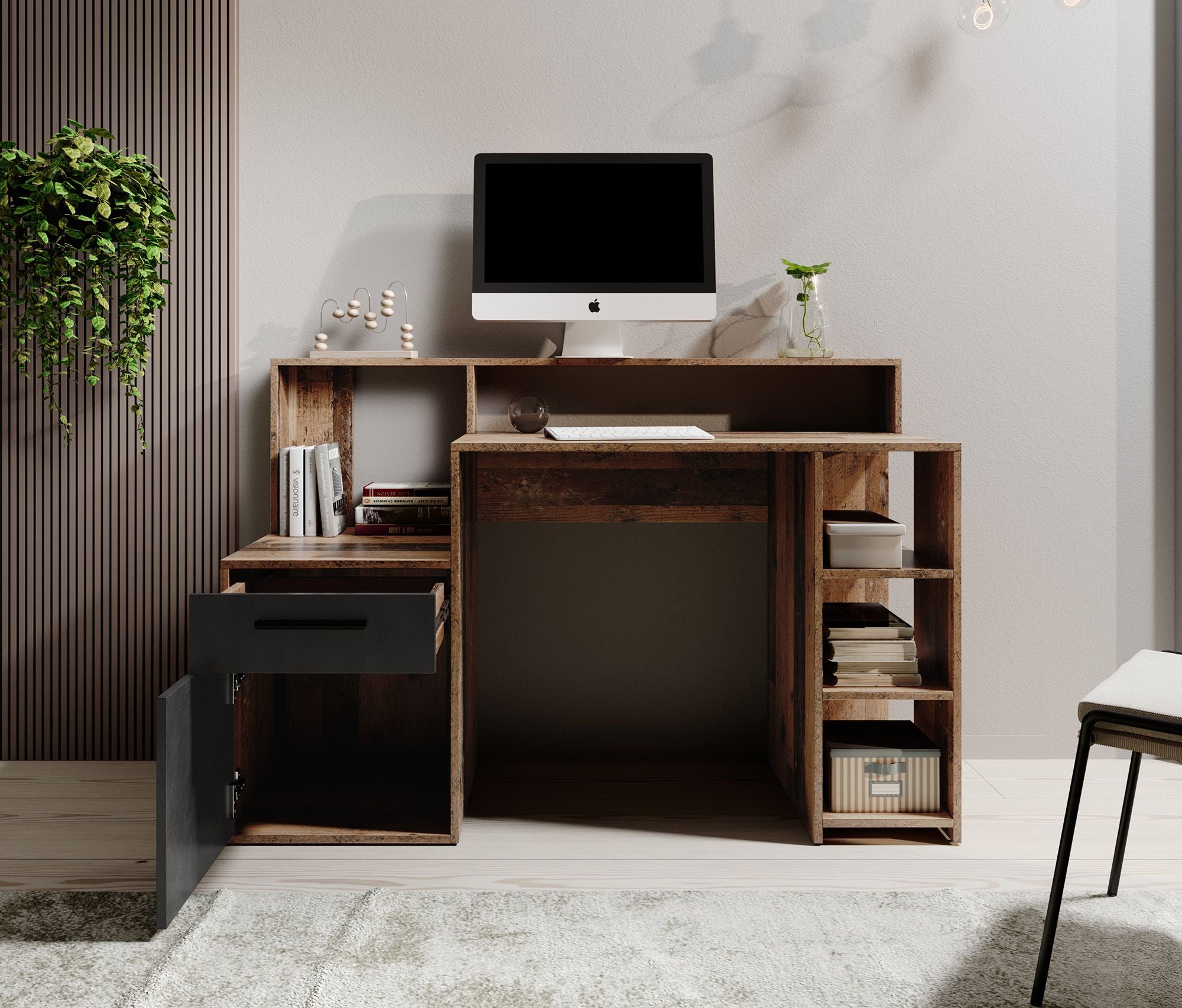 Pierre 5 - Bureau - Donker eiken/antraciet - 139x54 cm