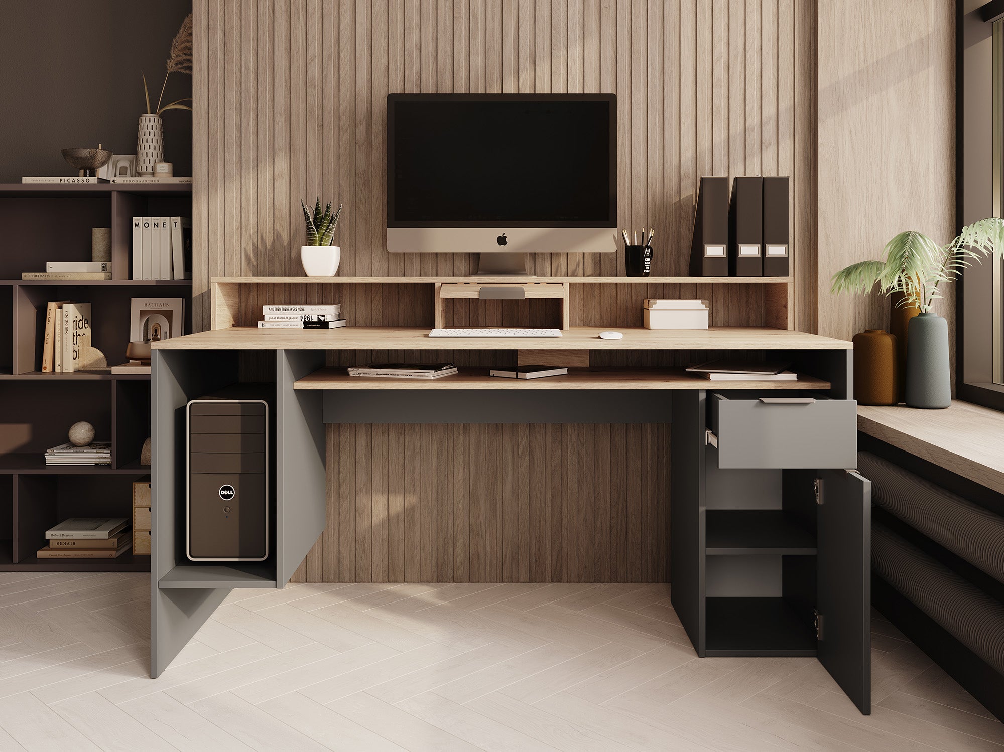 Ryan - Bureau - Grijs/eiken - 160x70 cm