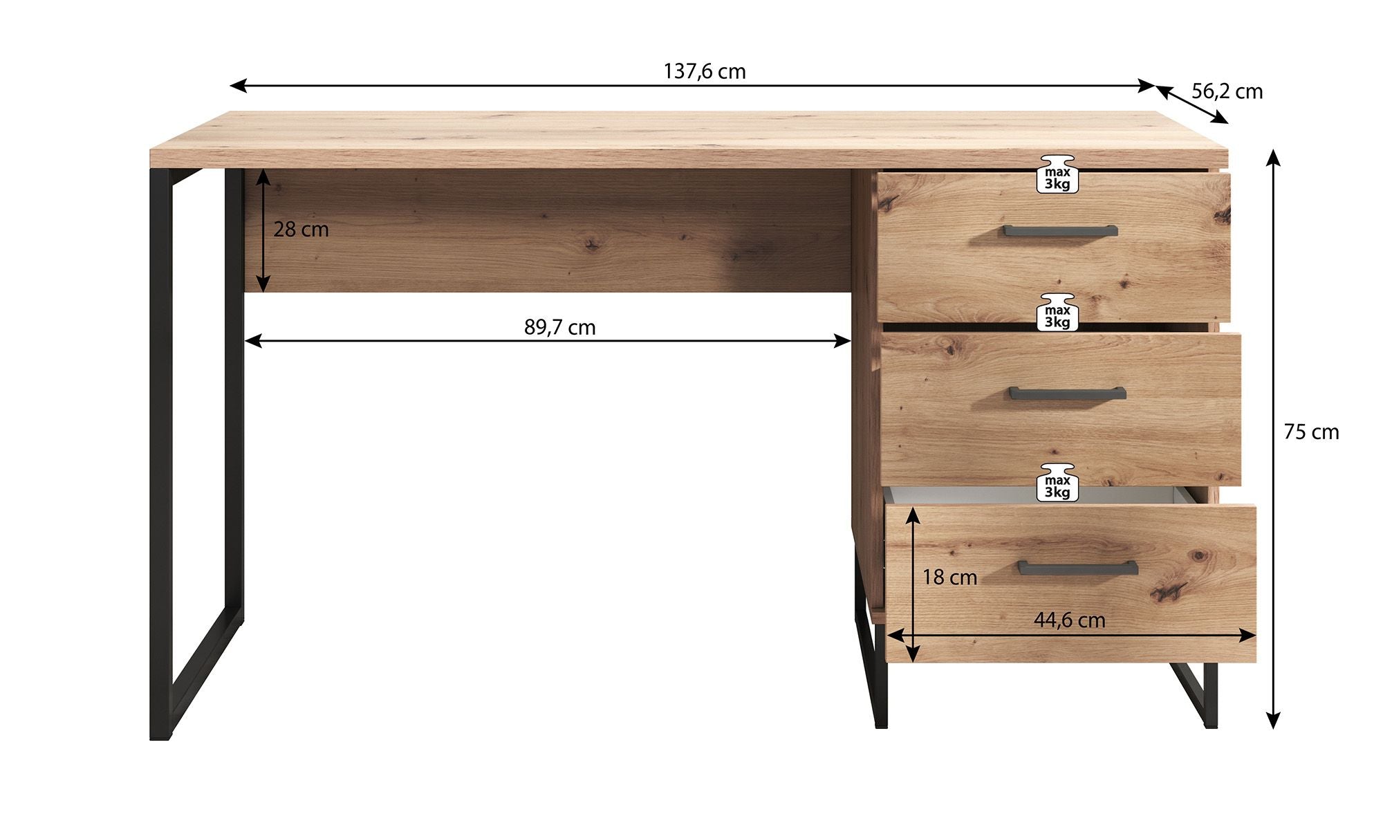 Saturn - Bureau - Eiken/zwart - 138x56 cm